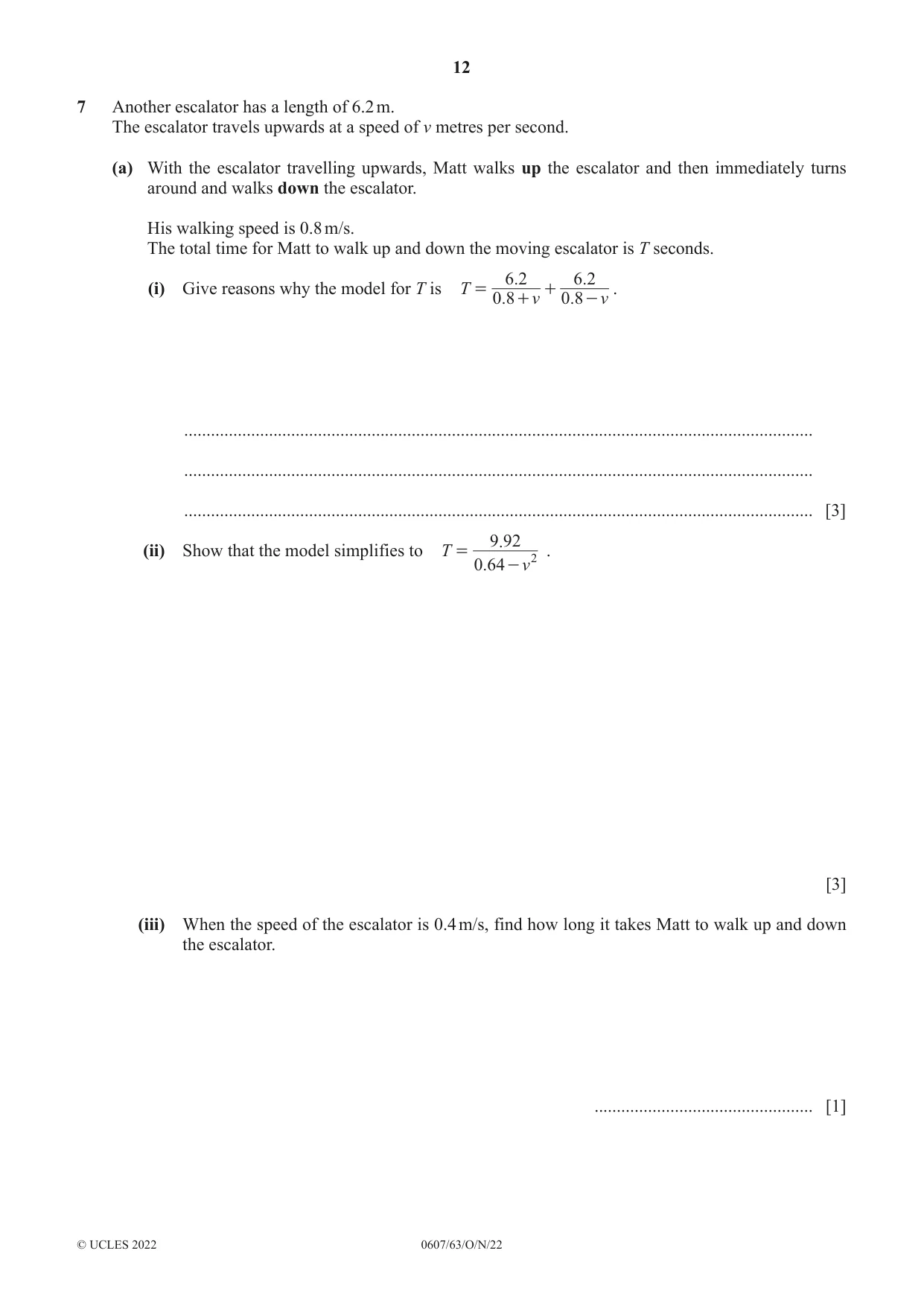Cambridge IGCSE Mathematics - International 0607 2022 Oct/Nov Paper 6 · Variant 3 question paper, page 12 of 16