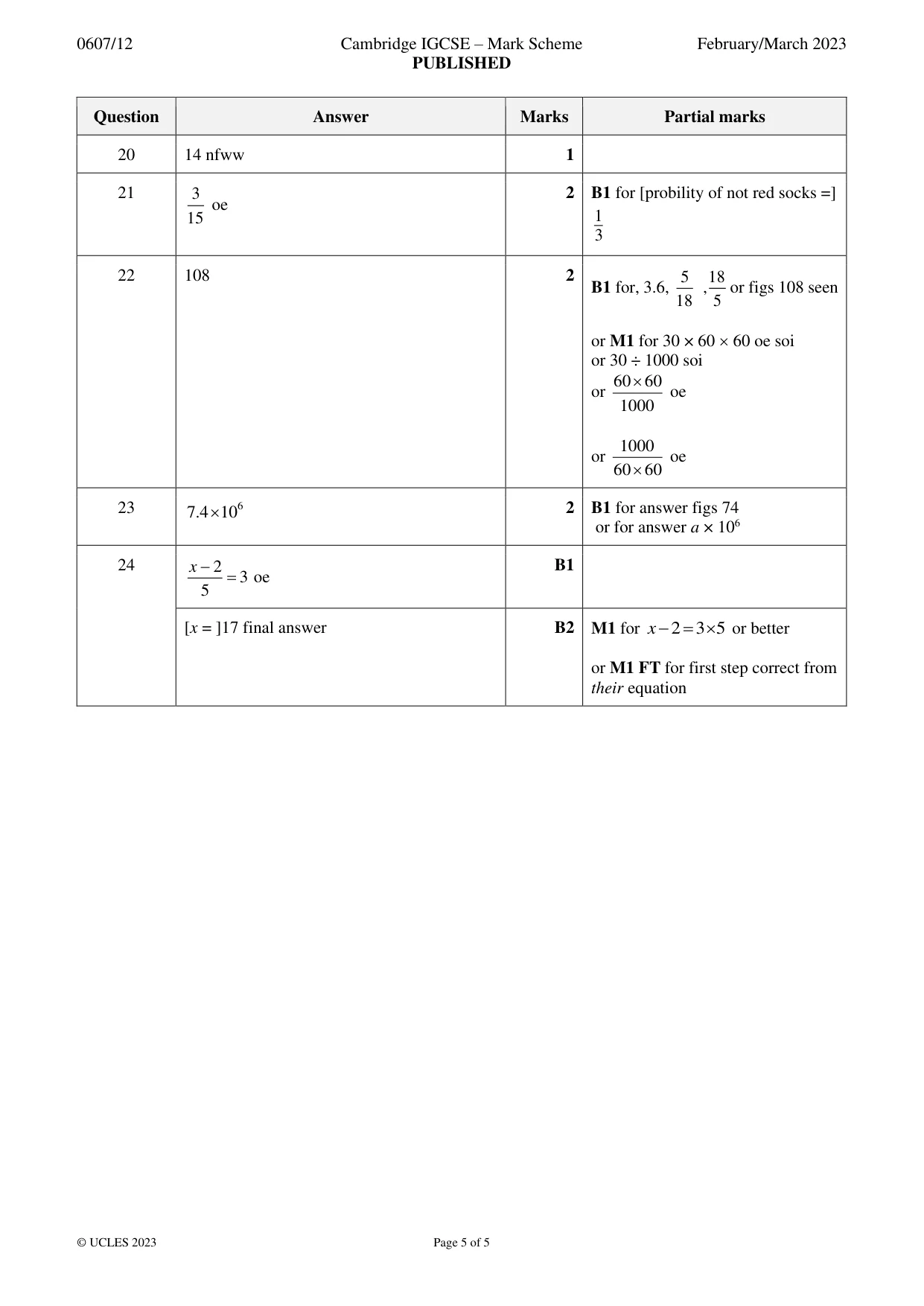 Mark scheme, page 5 of 5