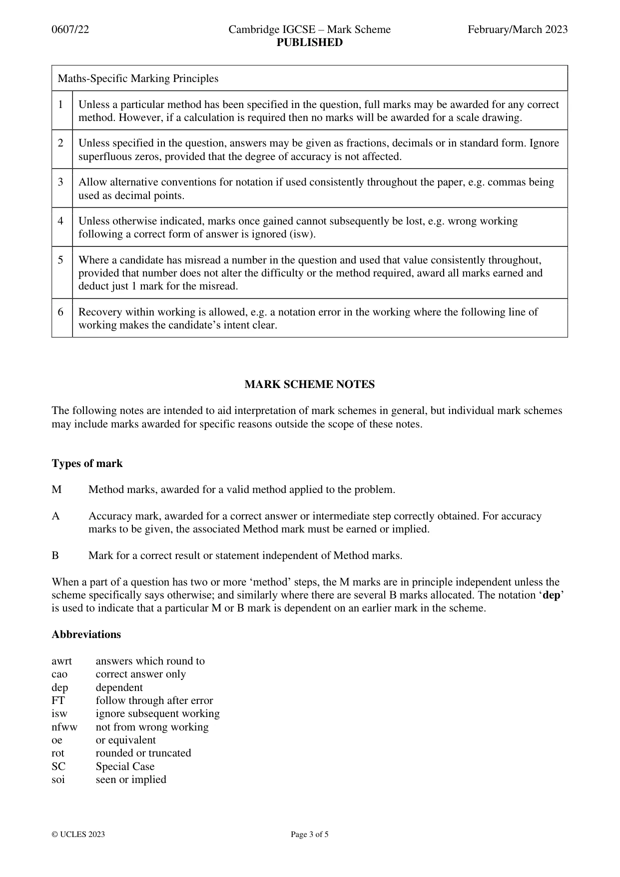 Mark scheme, page 3 of 5