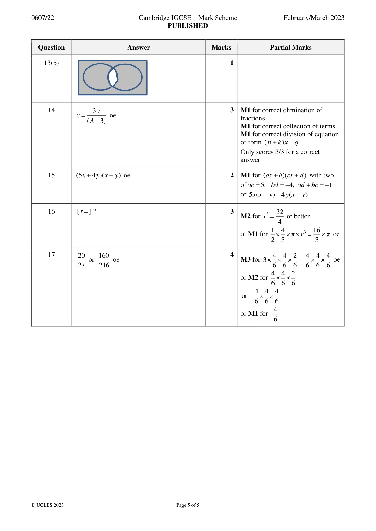 Mark scheme, page 5 of 5