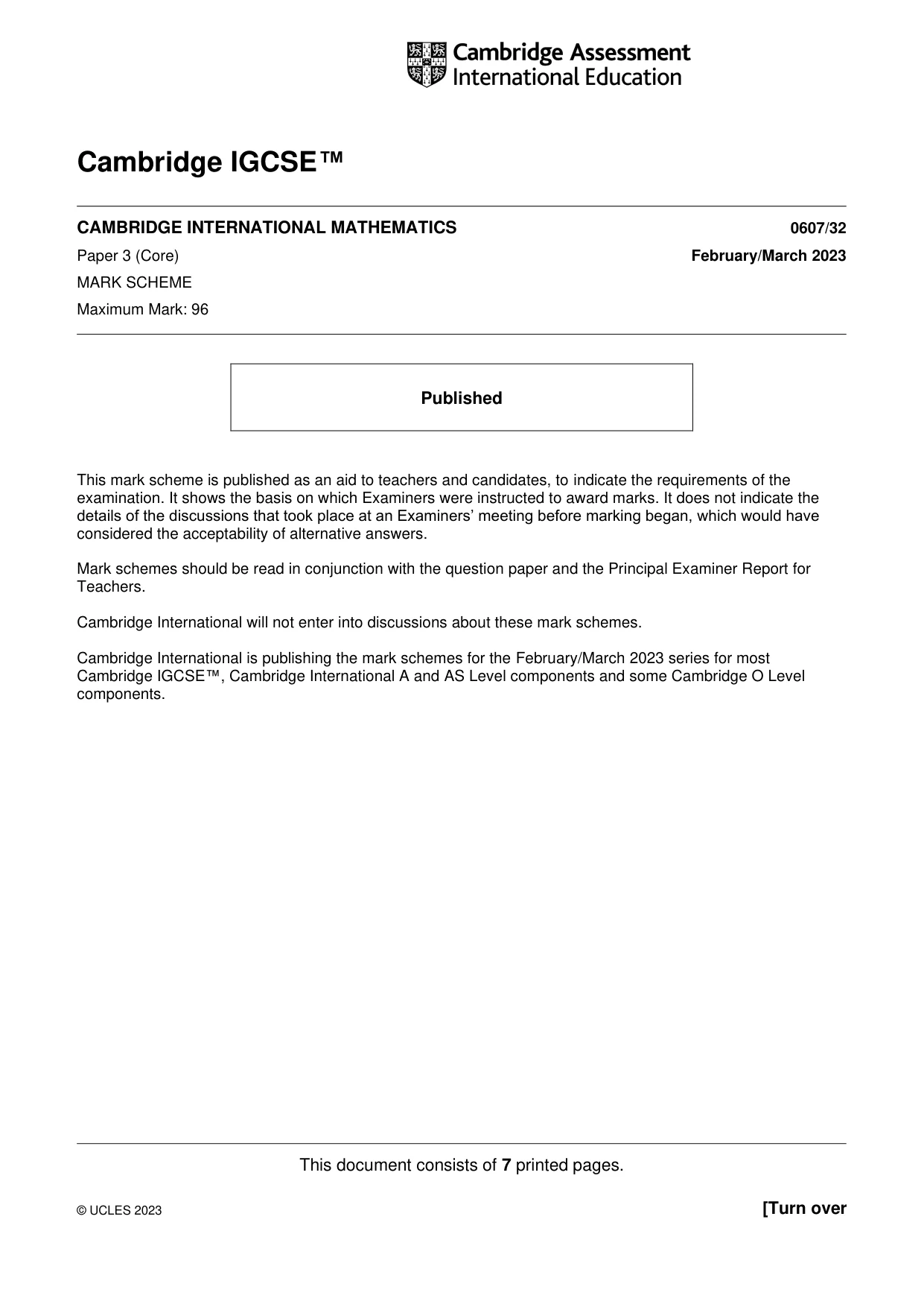 Mark scheme, page 1 of 7