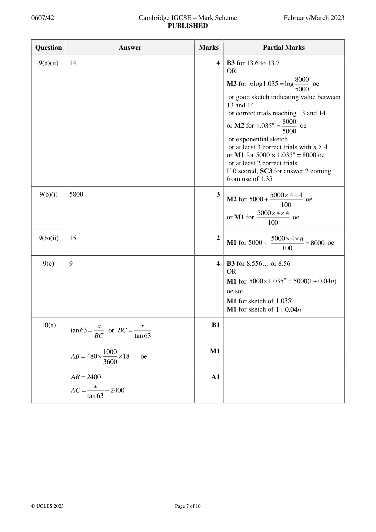 Mark scheme, page 7 of 10