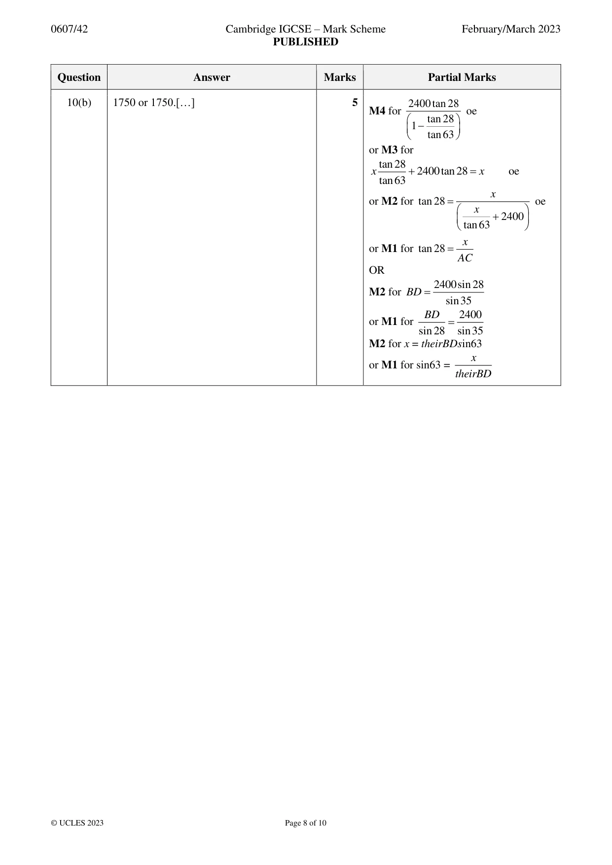 Mark scheme, page 8 of 10