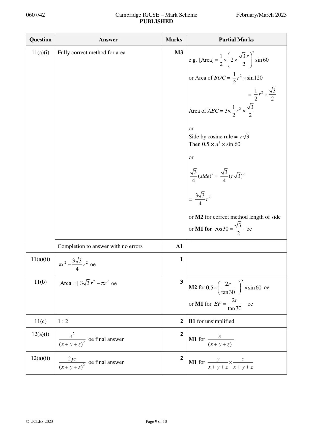 Mark scheme, page 9 of 10