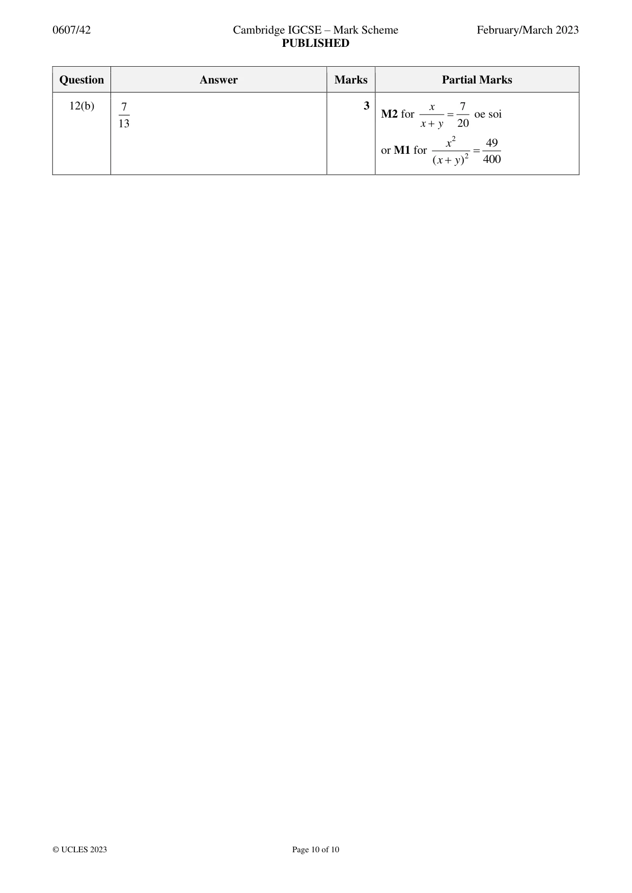 Mark scheme, page 10 of 10