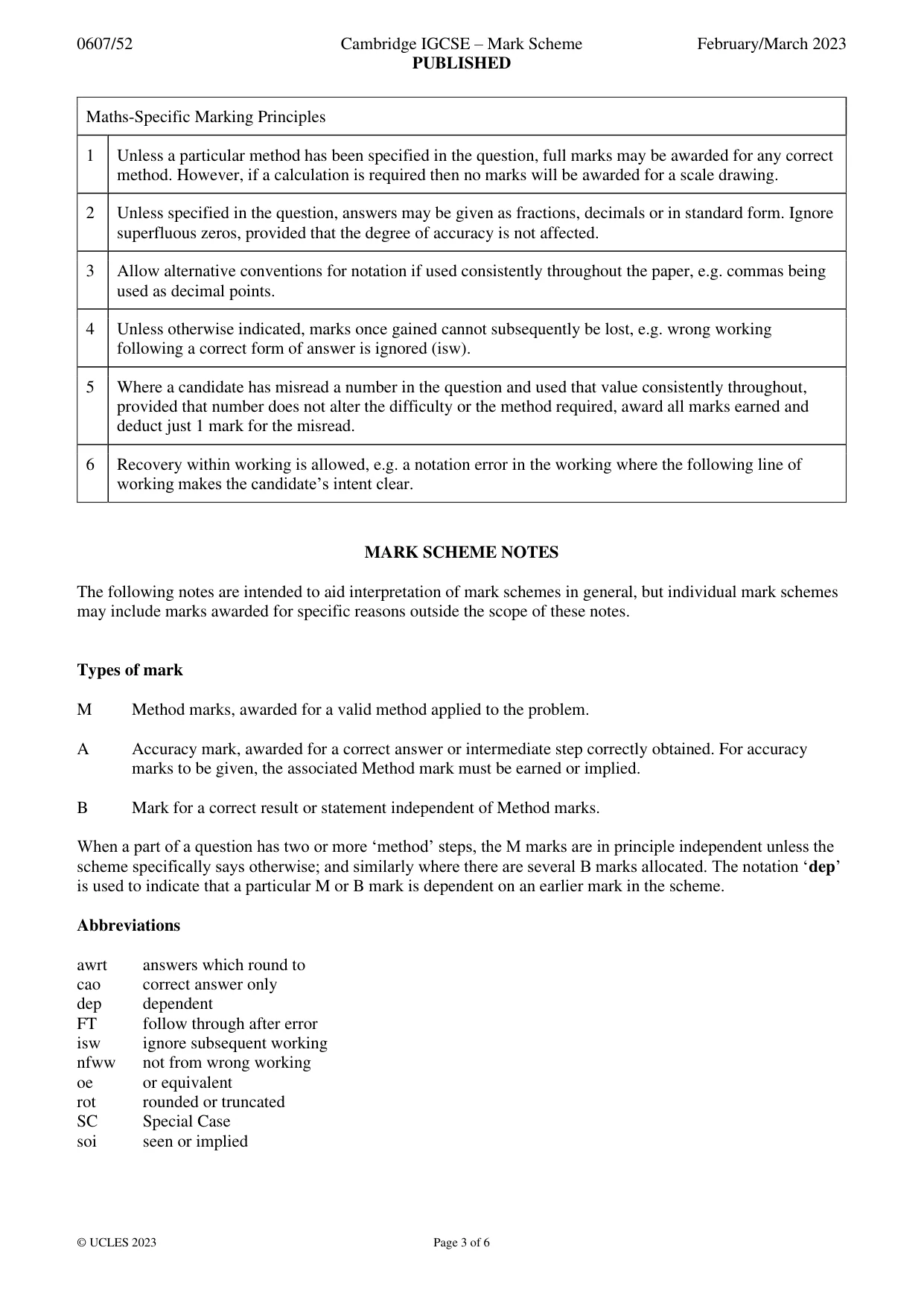 Mark scheme, page 3 of 6