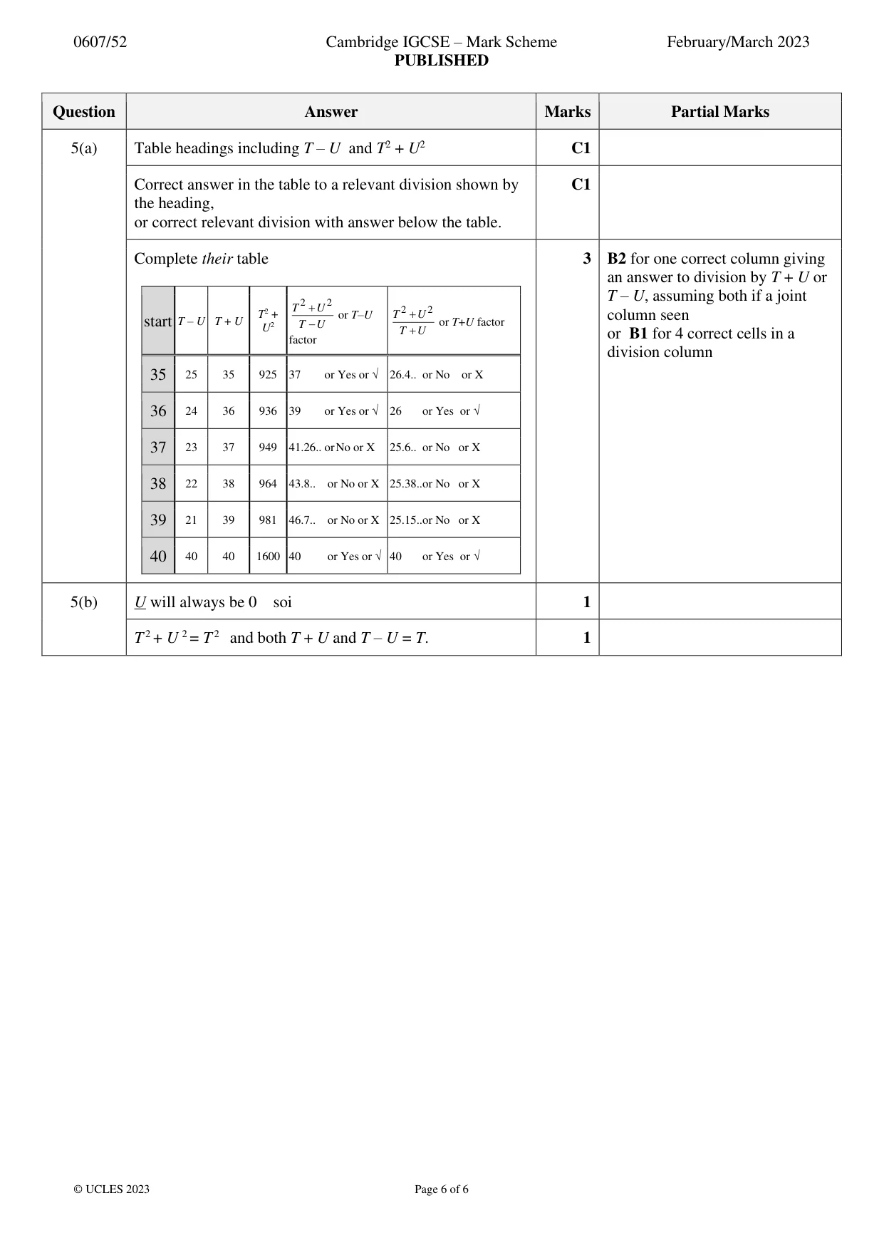 Mark scheme, page 6 of 6