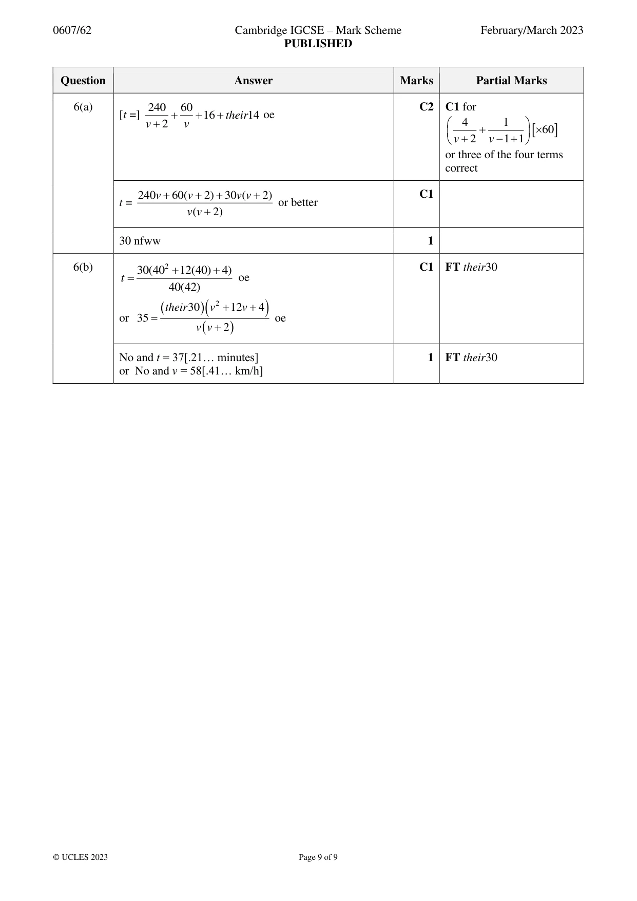Mark scheme, page 9 of 9