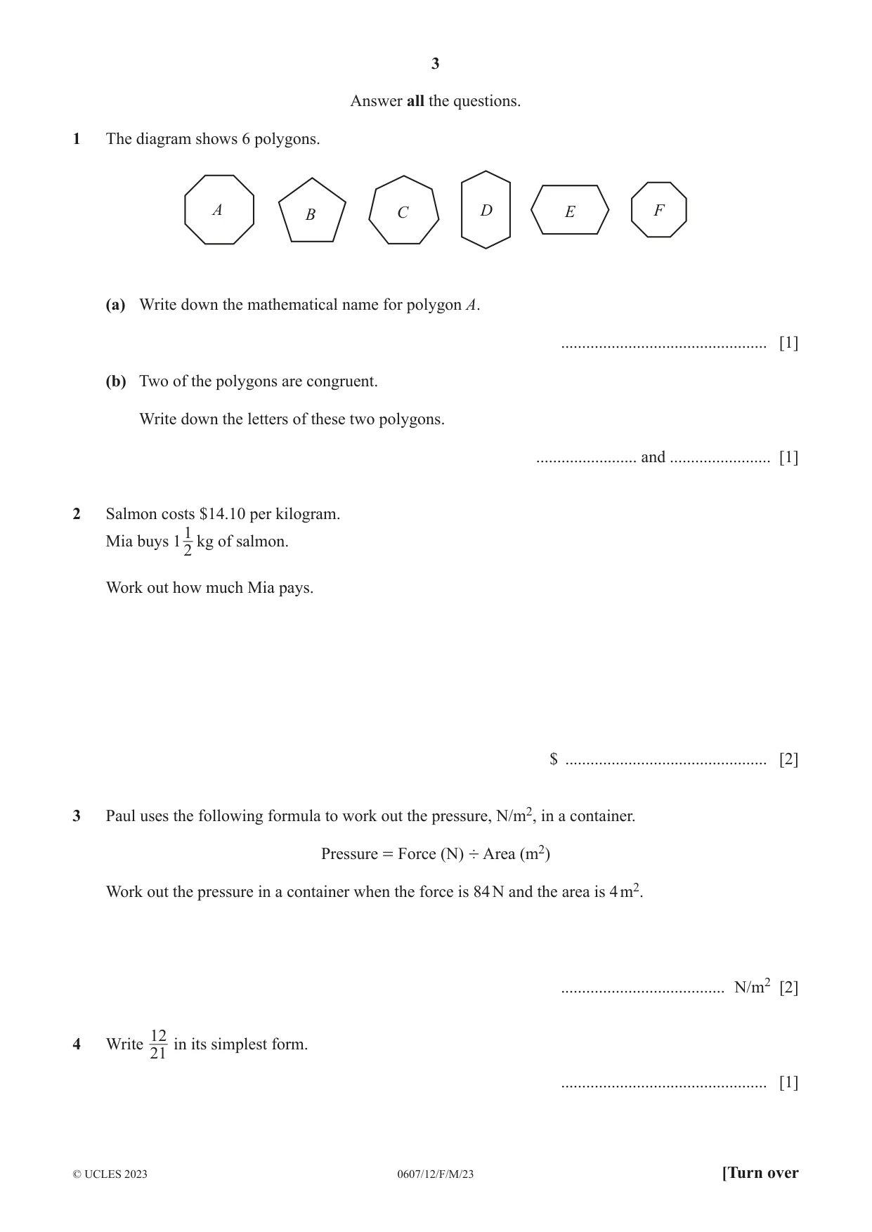 Cambridge IGCSE Mathematics - International 0607 2023 Feb/March Paper 1 · Variant 2 question paper, page 3 of 8