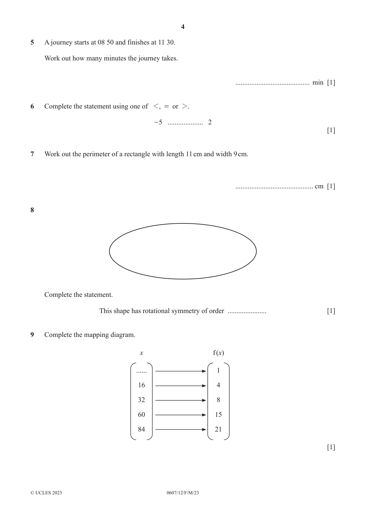 Cambridge IGCSE Mathematics - International 0607 2023 Feb/March Paper 1 · Variant 2 question paper, page 4 of 8
