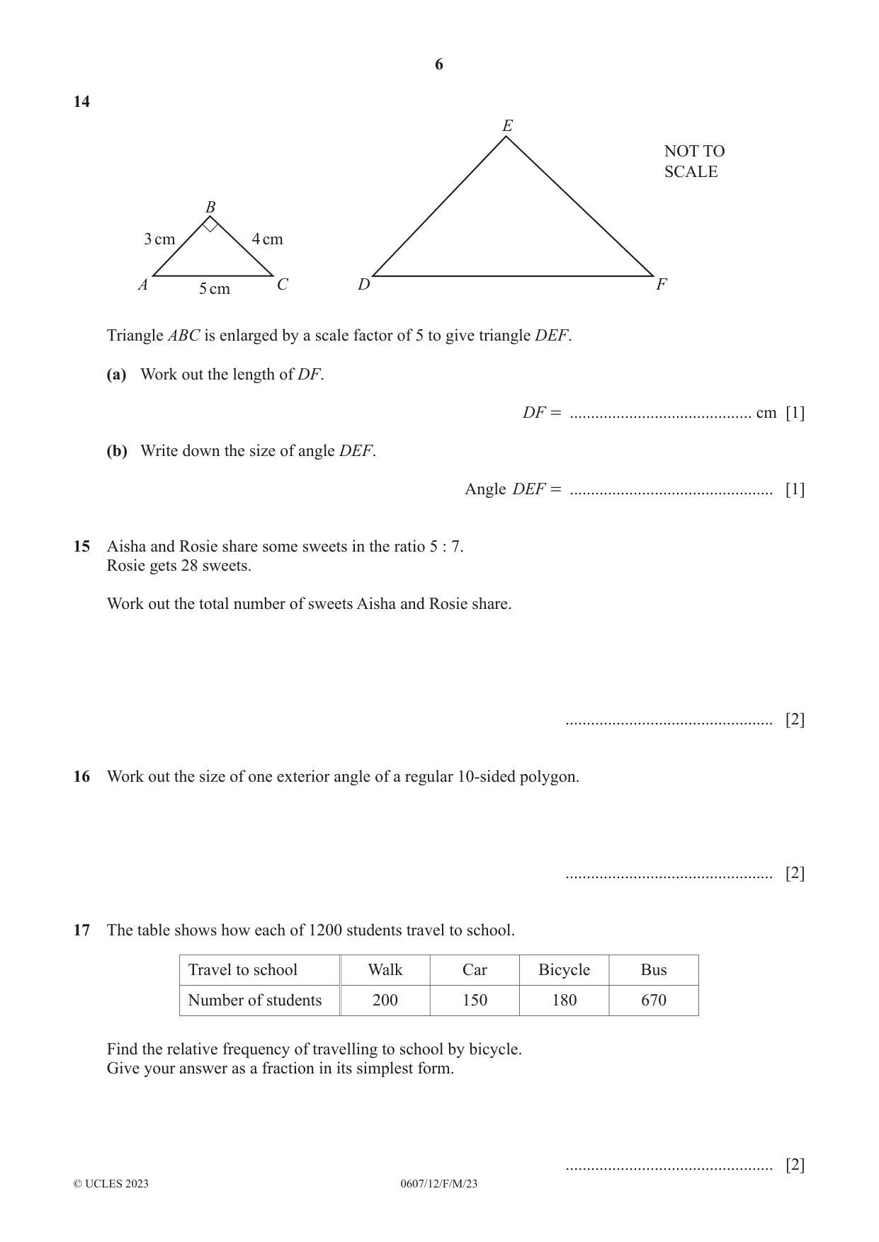 Cambridge IGCSE Mathematics - International 0607 2023 Feb/March Paper 1 · Variant 2 question paper, page 6 of 8