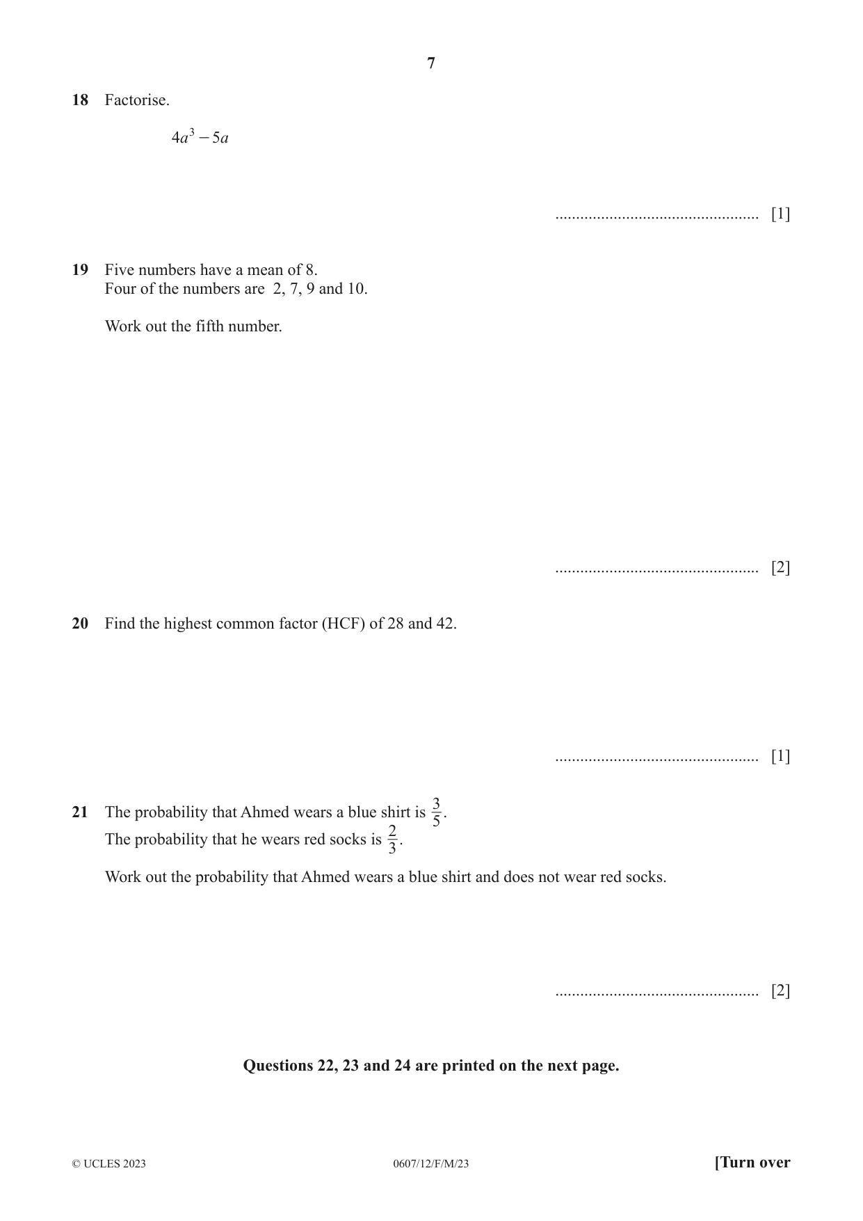 Cambridge IGCSE Mathematics - International 0607 2023 Feb/March Paper 1 · Variant 2 question paper, page 7 of 8
