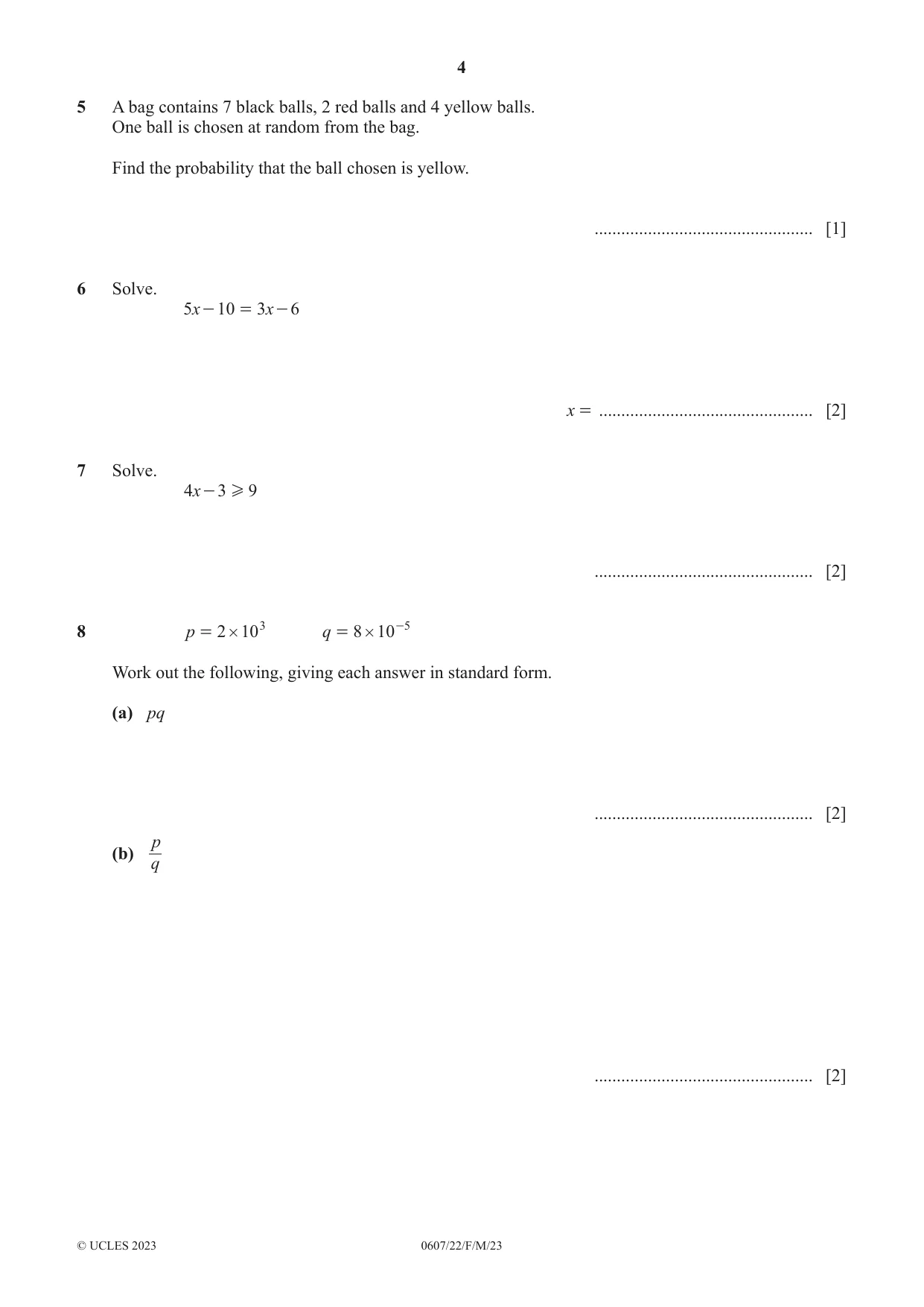 Cambridge IGCSE Mathematics - International 0607 2023 Feb/March Paper 2 · Variant 2 question paper, page 4 of 8