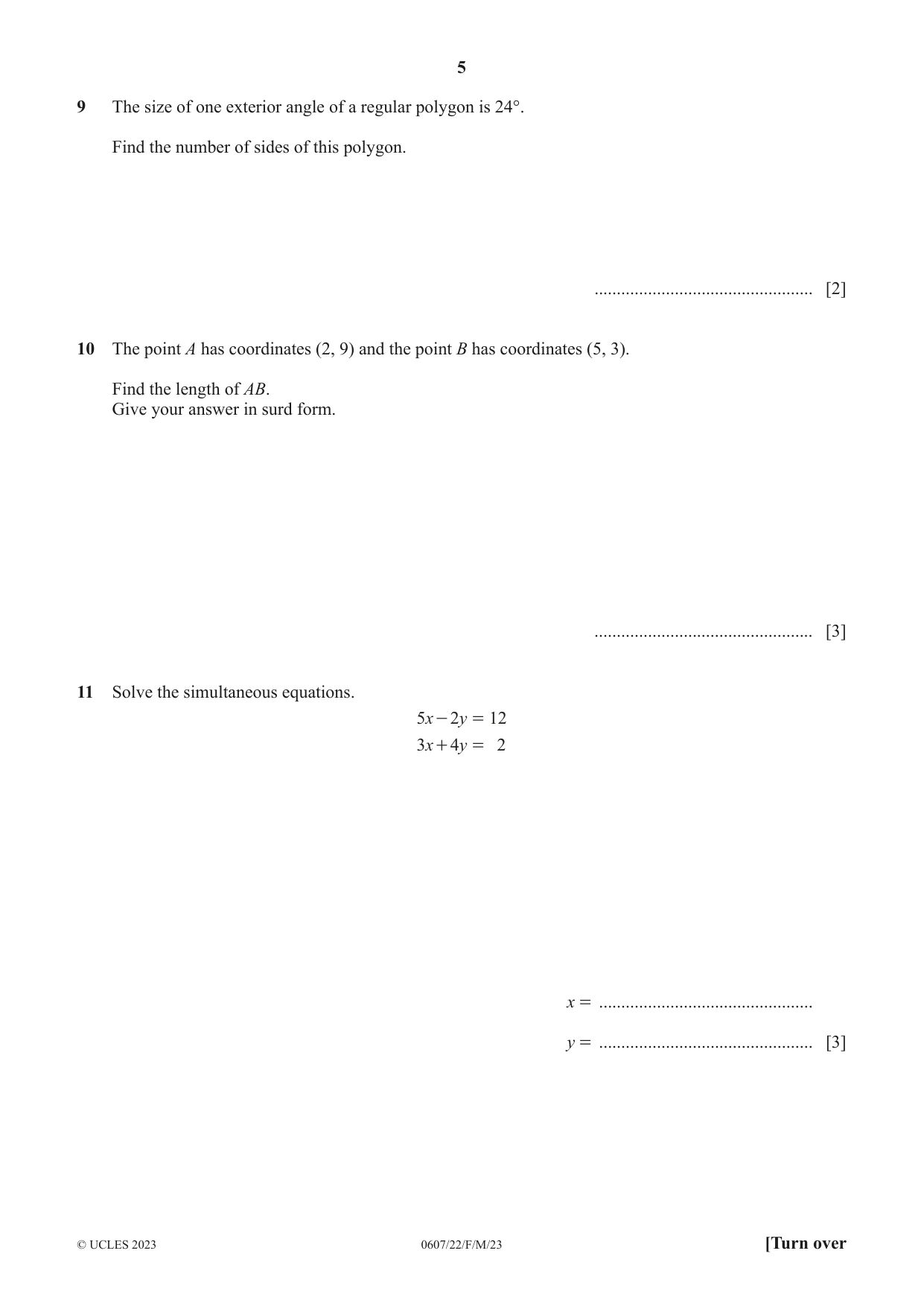 Cambridge IGCSE Mathematics - International 0607 2023 Feb/March Paper 2 · Variant 2 question paper, page 5 of 8