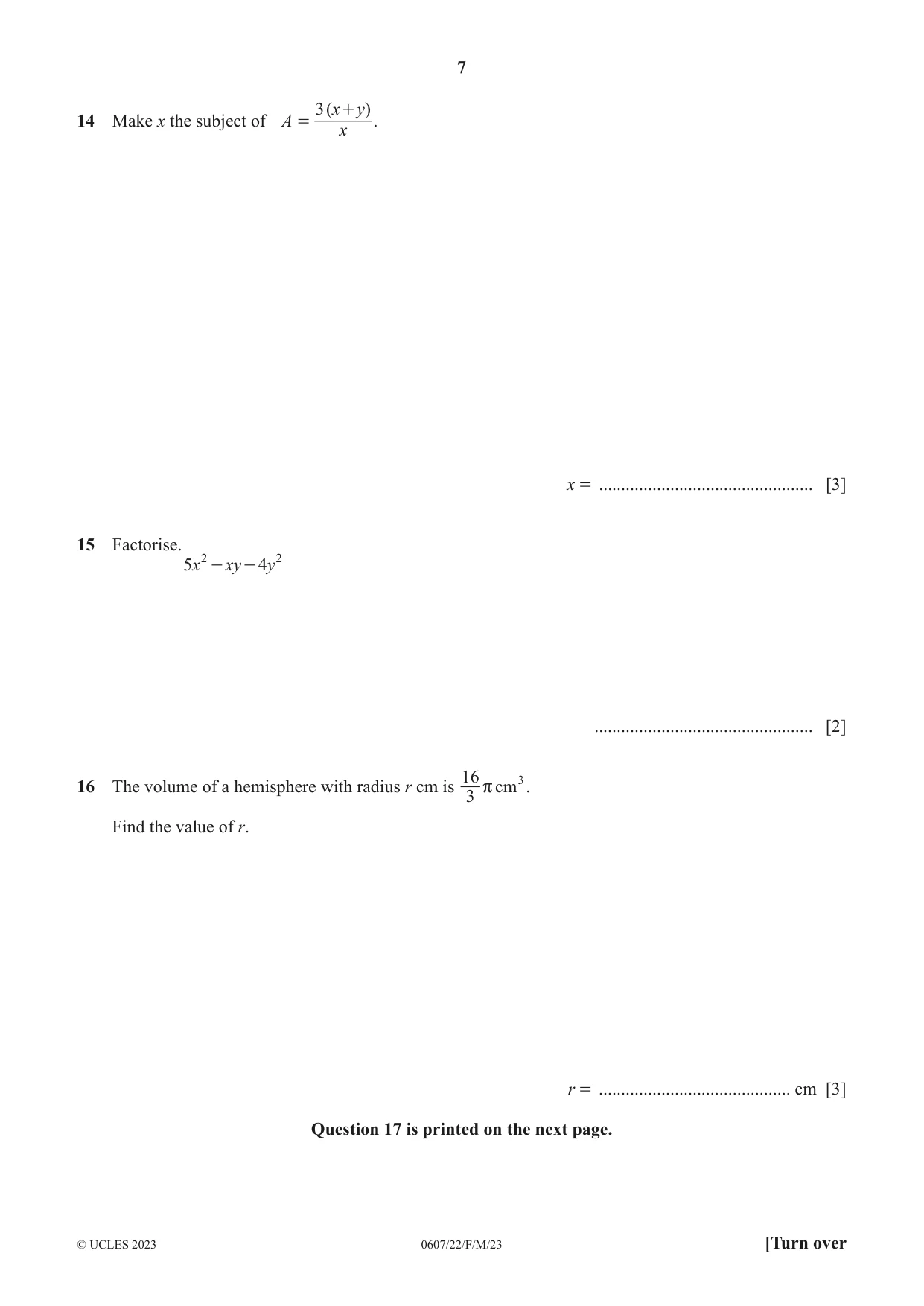 Cambridge IGCSE Mathematics - International 0607 2023 Feb/March Paper 2 · Variant 2 question paper, page 7 of 8