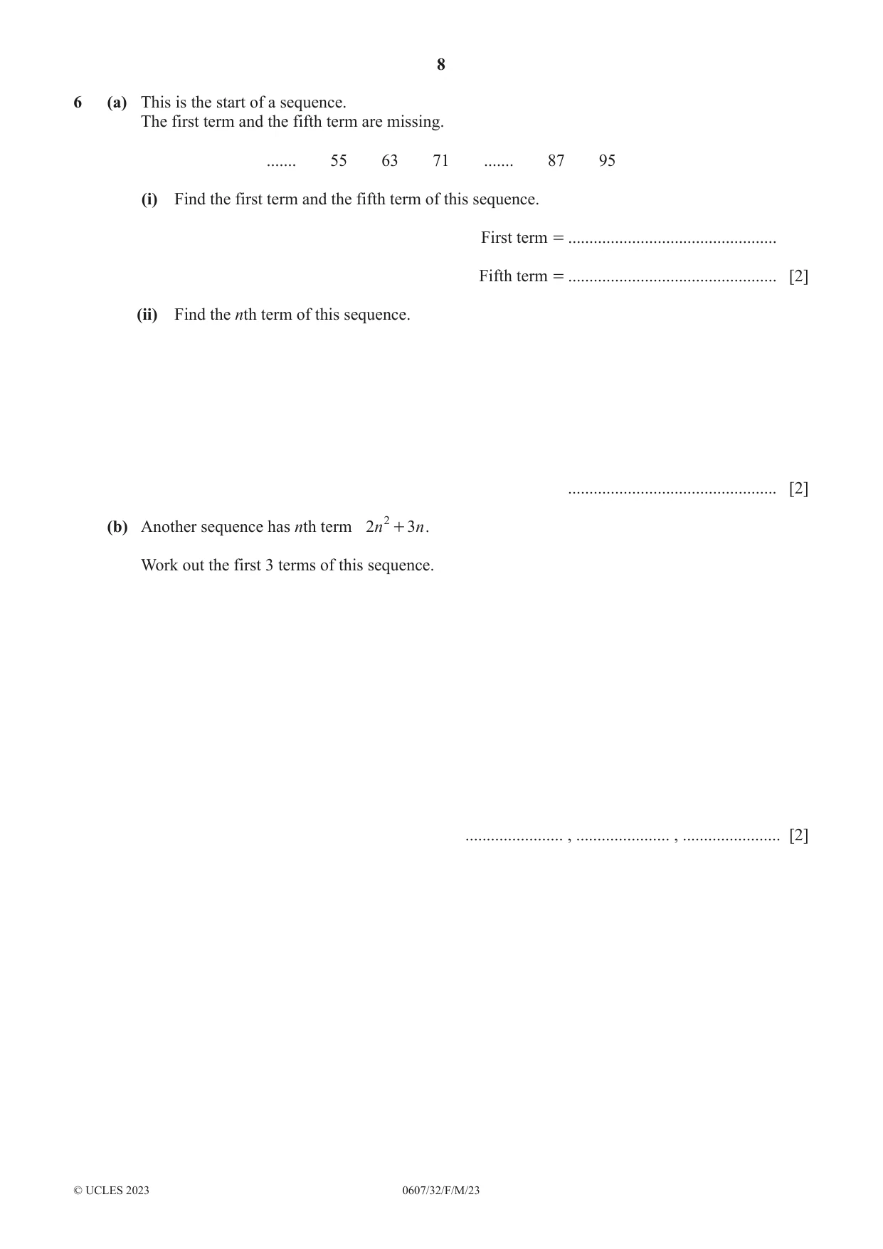 Cambridge IGCSE Mathematics - International 0607 2023 Feb/March Paper 3 · Variant 2 question paper, page 8 of 16