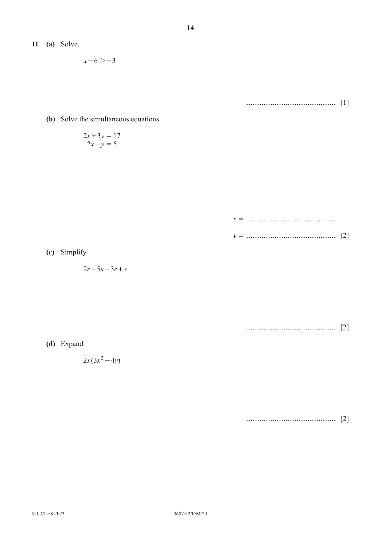 Cambridge IGCSE Mathematics - International 0607 2023 Feb/March Paper 3 · Variant 2 question paper, page 14 of 16