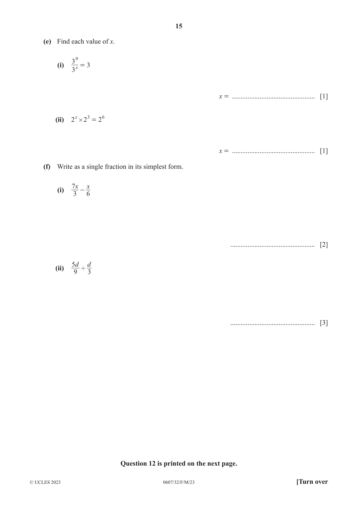 Cambridge IGCSE Mathematics - International 0607 2023 Feb/March Paper 3 · Variant 2 question paper, page 15 of 16
