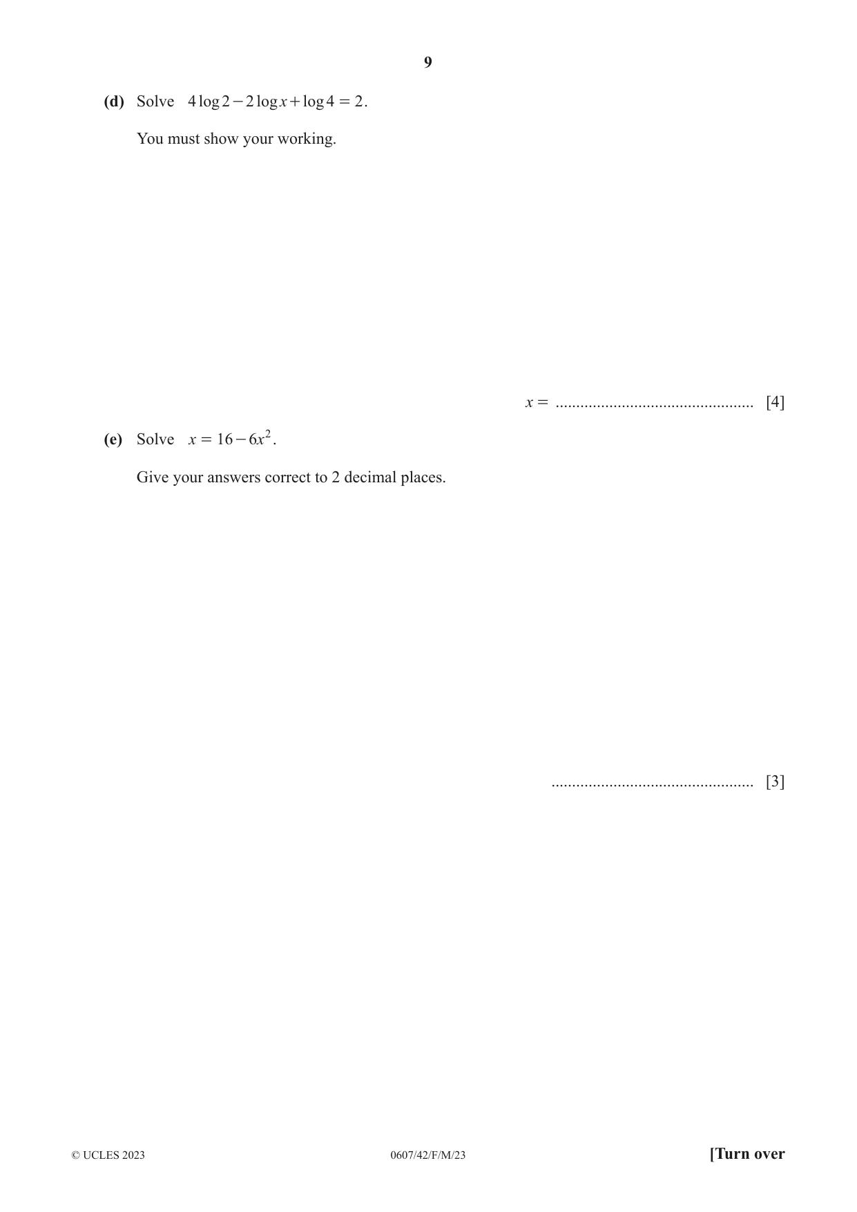 Cambridge IGCSE Mathematics - International 0607 2023 Feb/March Paper 4 · Variant 2 question paper, page 9 of 20
