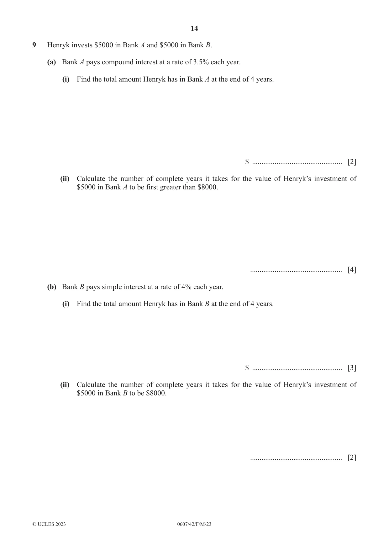 Cambridge IGCSE Mathematics - International 0607 2023 Feb/March Paper 4 · Variant 2 question paper, page 14 of 20
