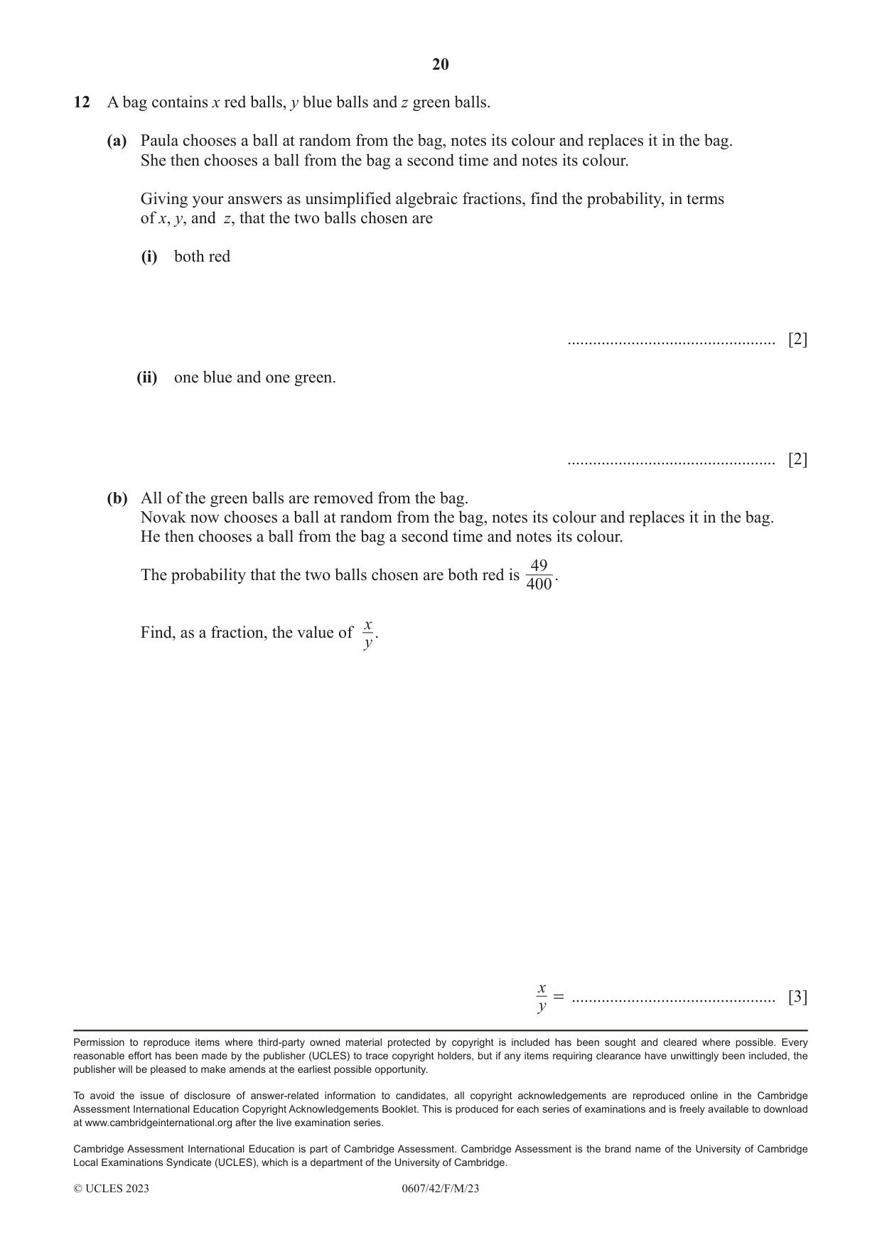 Cambridge IGCSE Mathematics - International 0607 2023 Feb/March Paper 4 · Variant 2 question paper, page 20 of 20