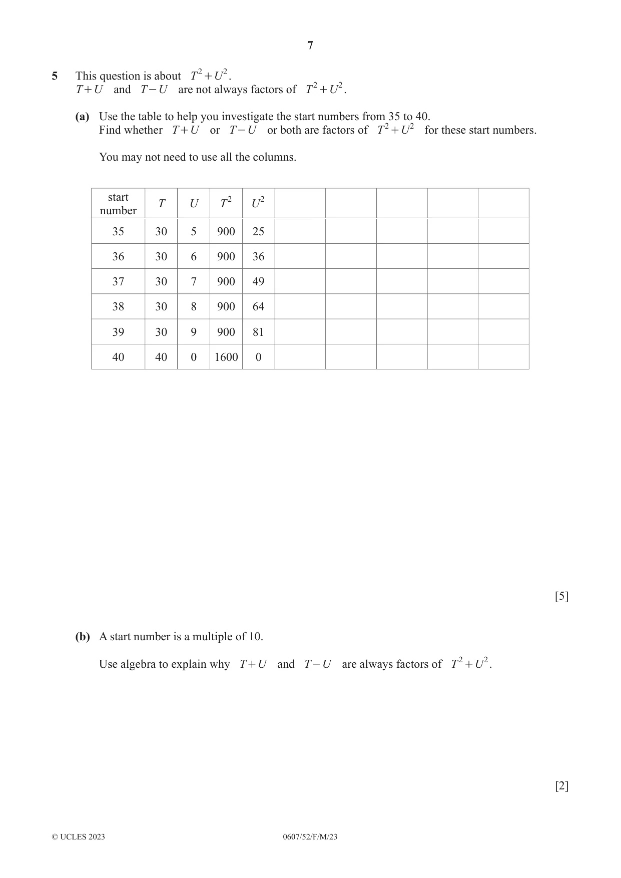 Cambridge IGCSE Mathematics - International 0607 2023 Feb/March Paper 5 · Variant 2 question paper, page 7 of 8