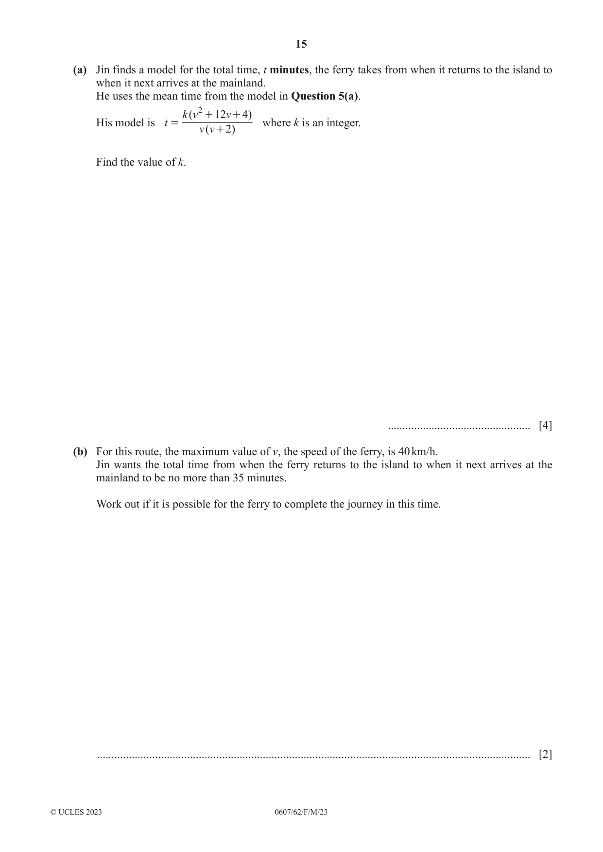 Cambridge IGCSE Mathematics - International 0607 2023 Feb/March Paper 6 · Variant 2 question paper, page 15 of 16