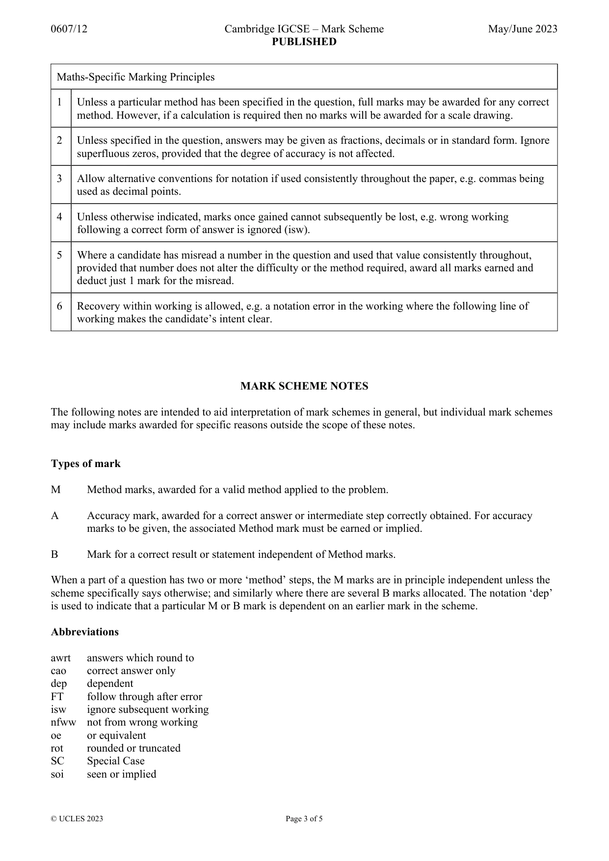 Mark scheme, page 3 of 5