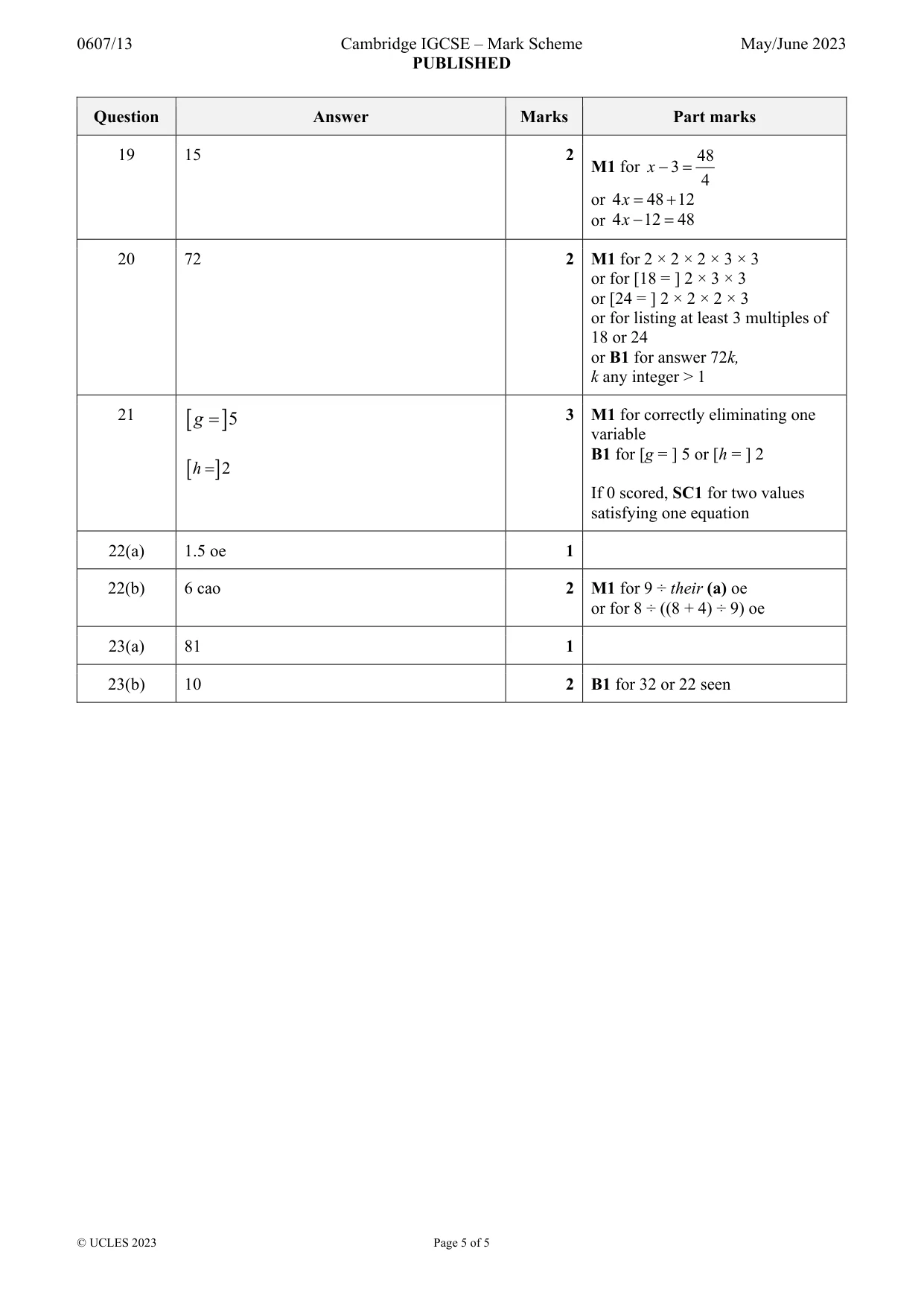 Mark scheme, page 5 of 5