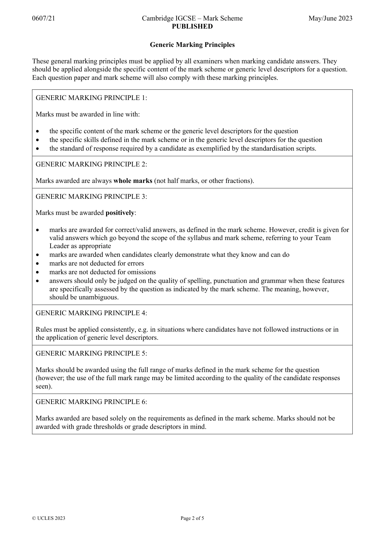 Mark scheme, page 2 of 5