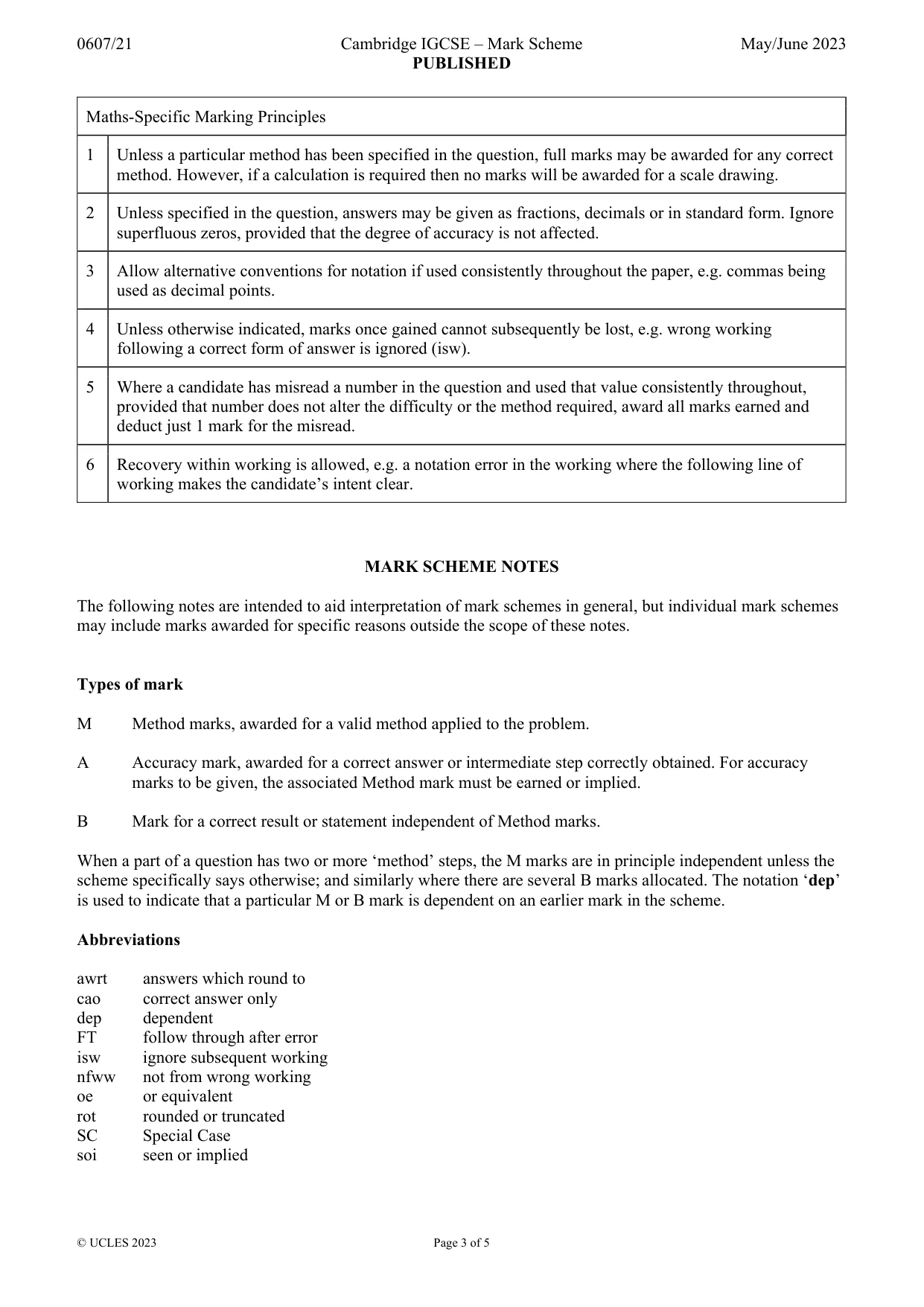 Mark scheme, page 3 of 5