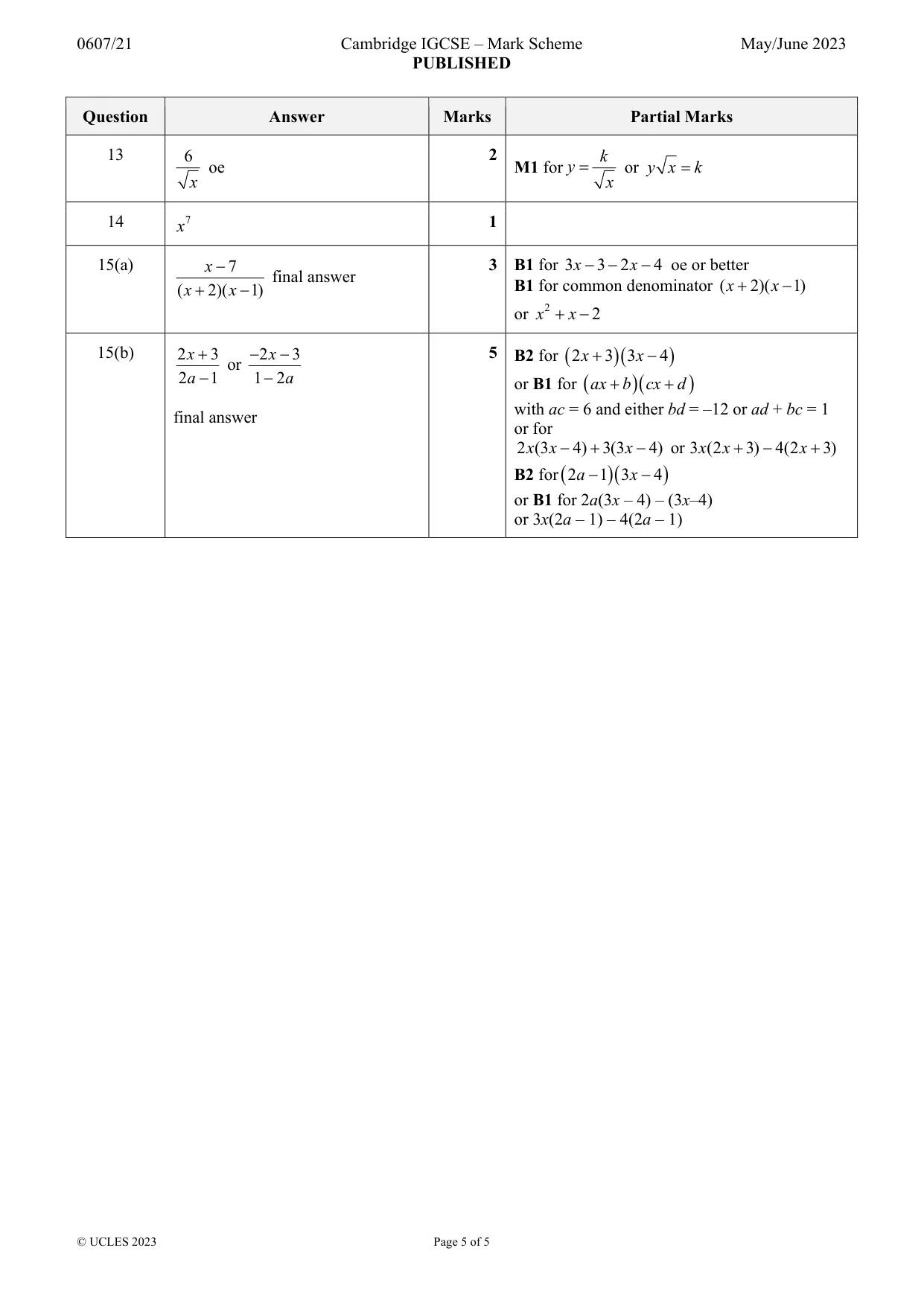 Mark scheme, page 5 of 5
