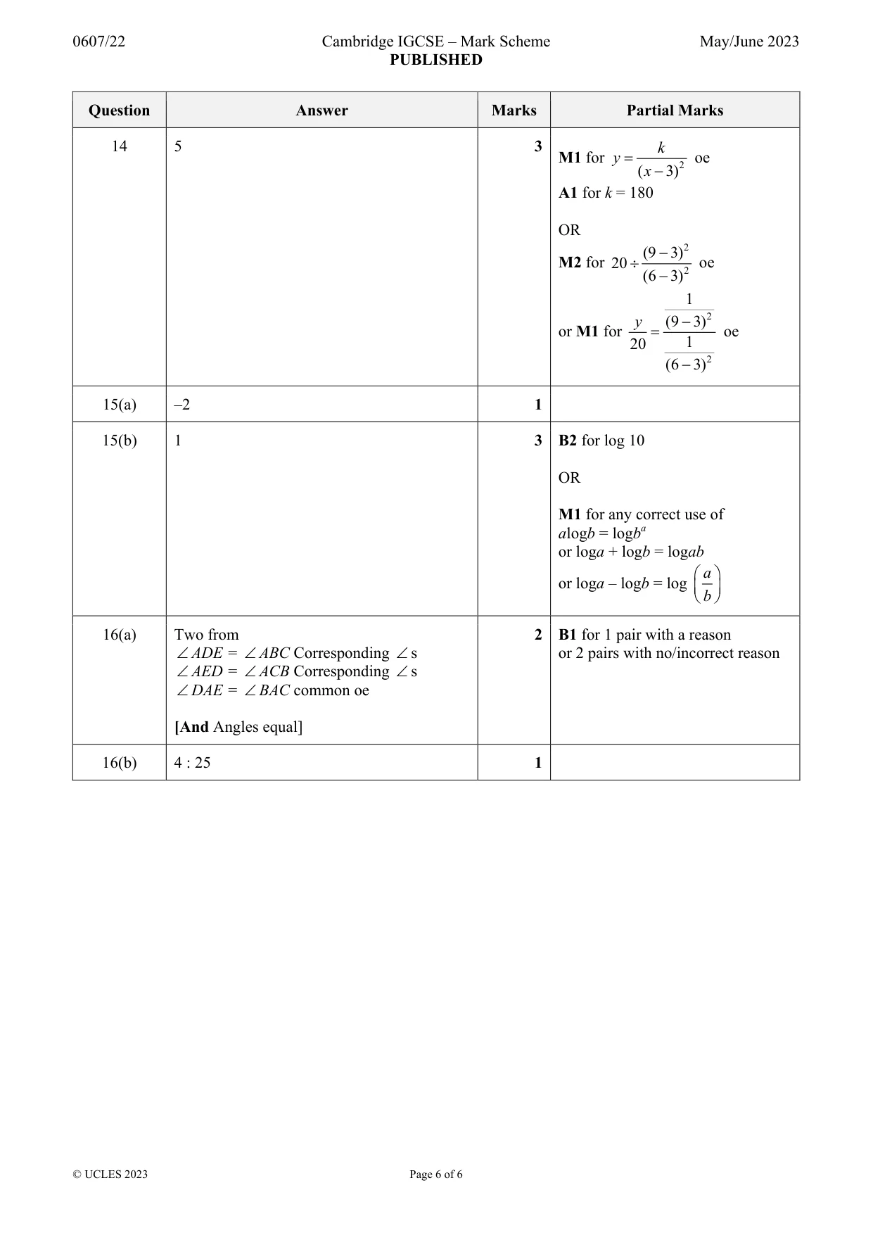 Mark scheme, page 6 of 6