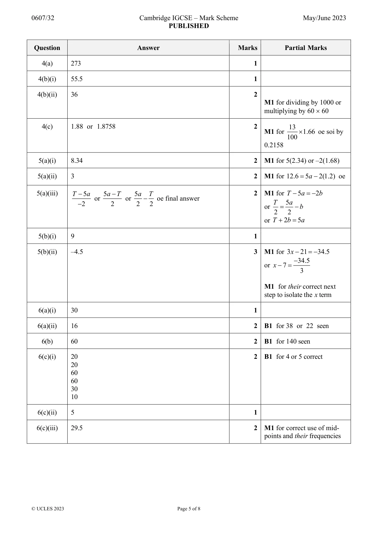 Mark scheme, page 5 of 8