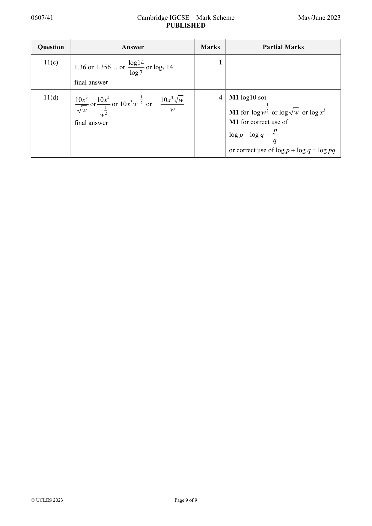 Mark scheme, page 9 of 9
