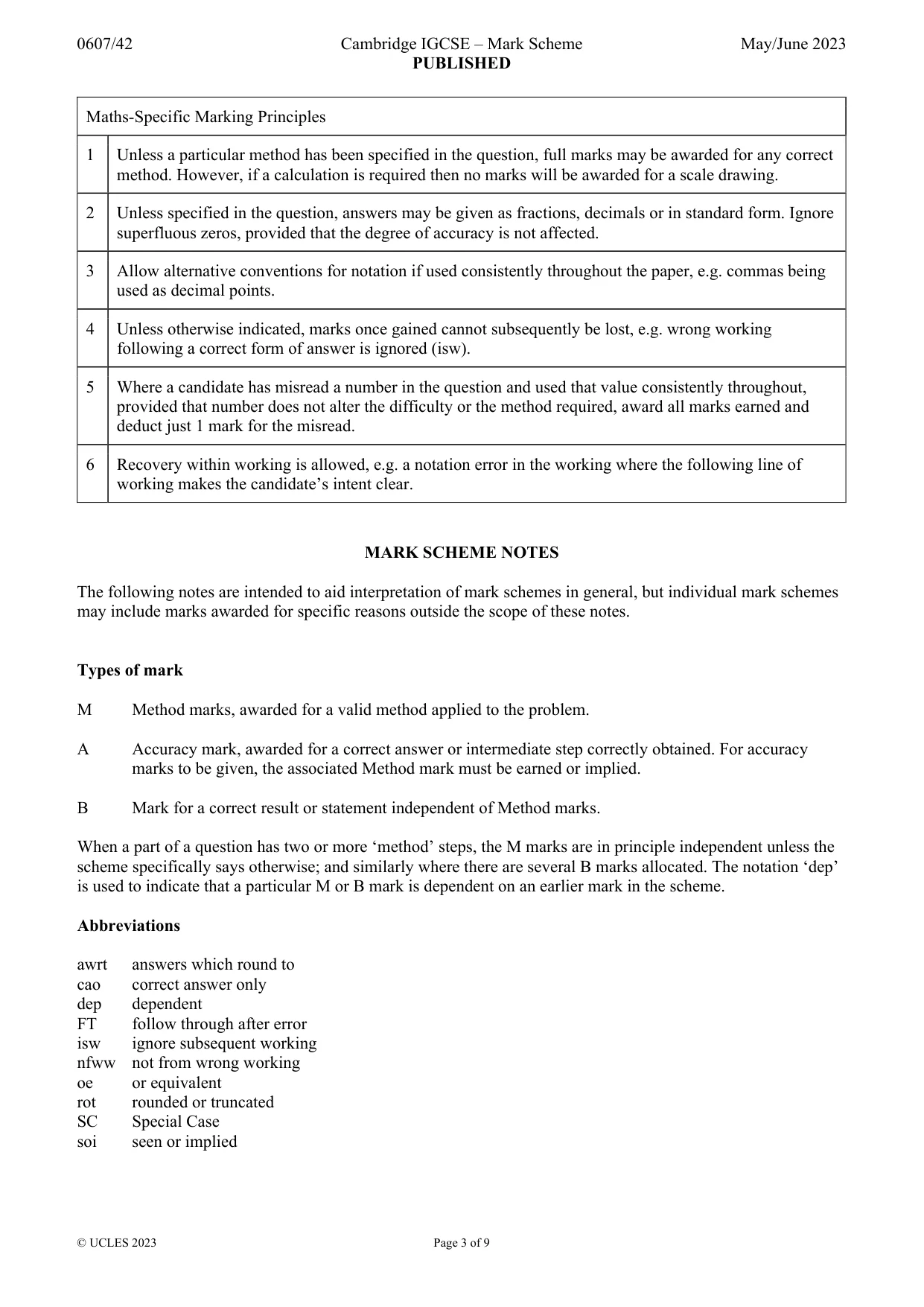 Mark scheme, page 3 of 9