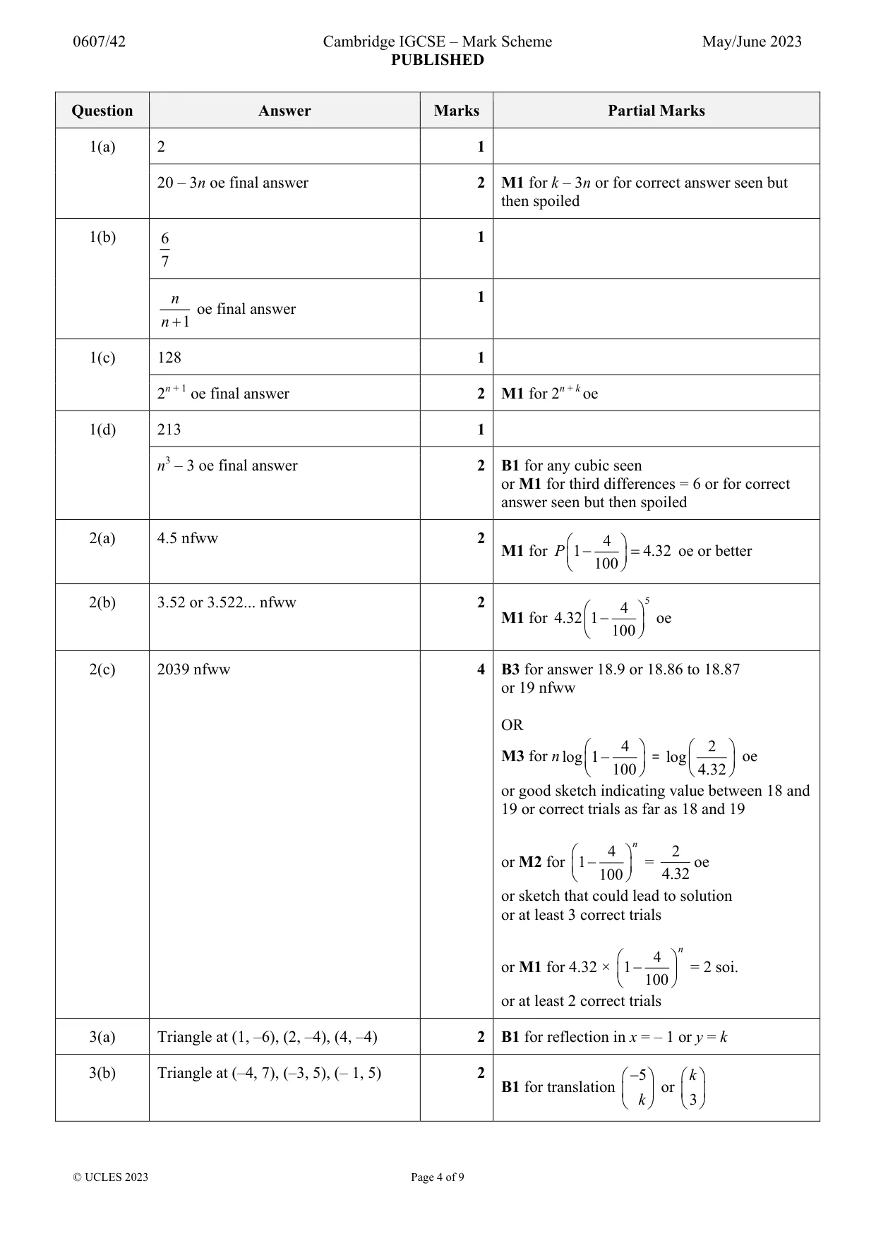Mark scheme, page 4 of 9