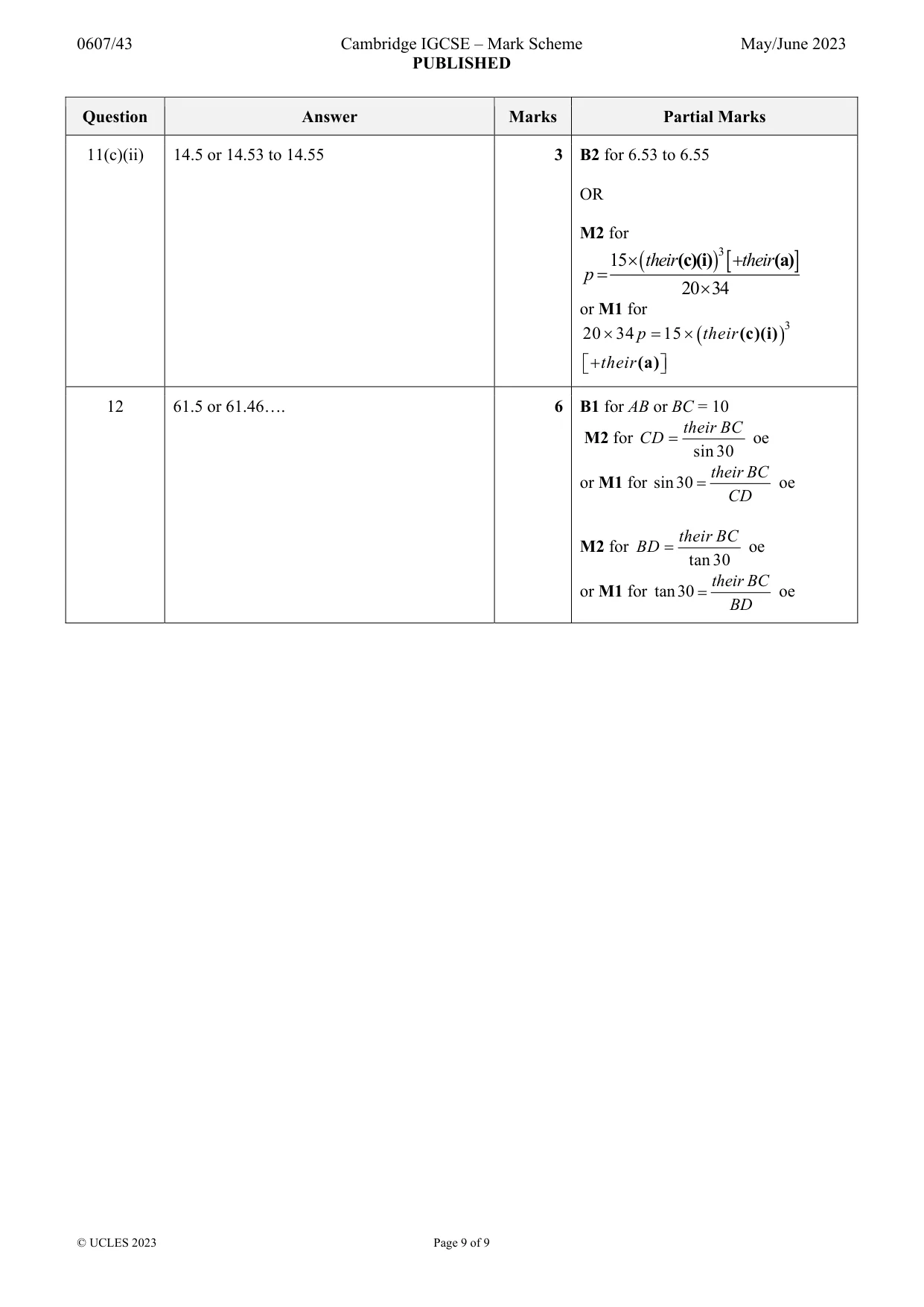 Mark scheme, page 9 of 9