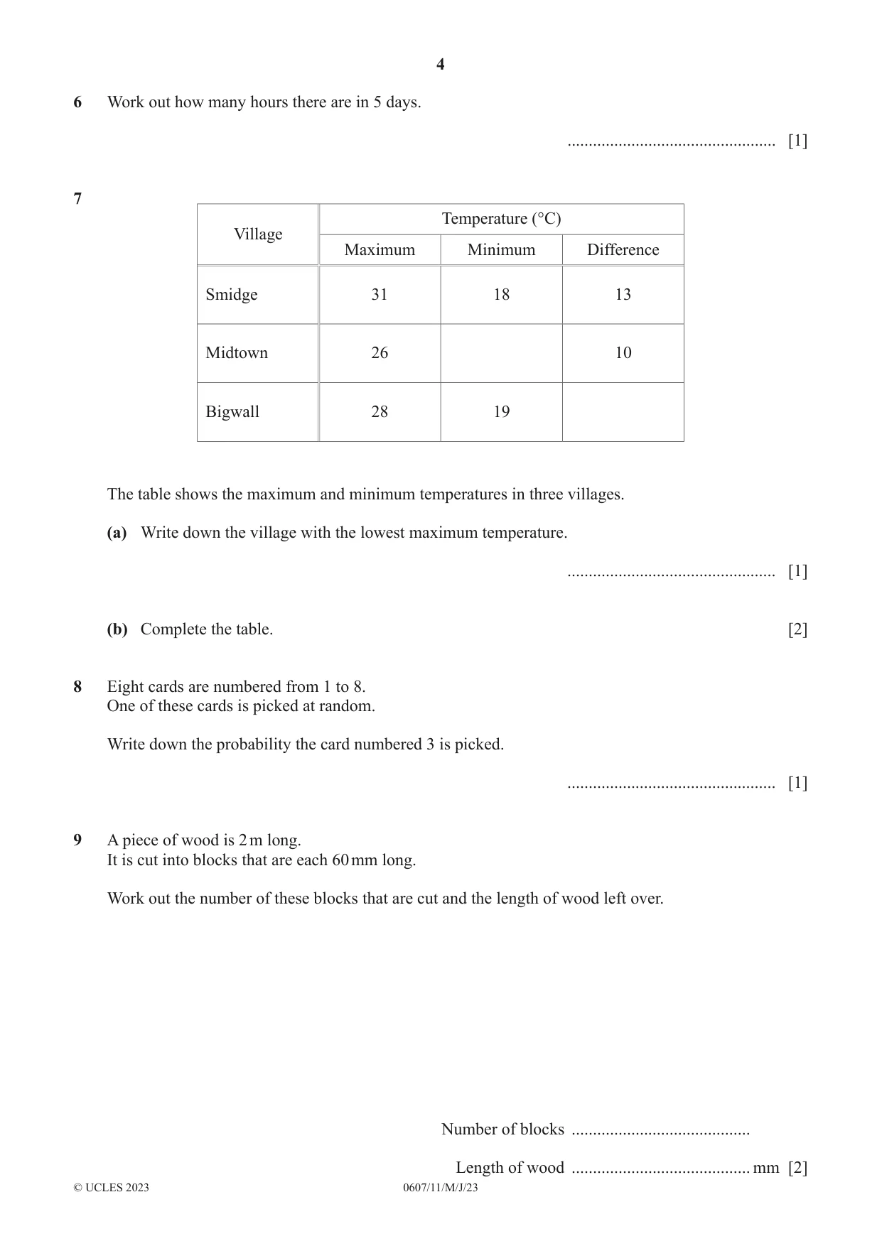 Cambridge IGCSE Mathematics - International 0607 2023 May/June Paper 1 · Variant 1 question paper, page 4 of 8