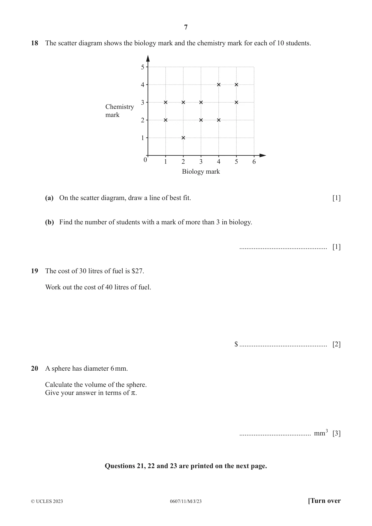 Cambridge IGCSE Mathematics - International 0607 2023 May/June Paper 1 · Variant 1 question paper, page 7 of 8