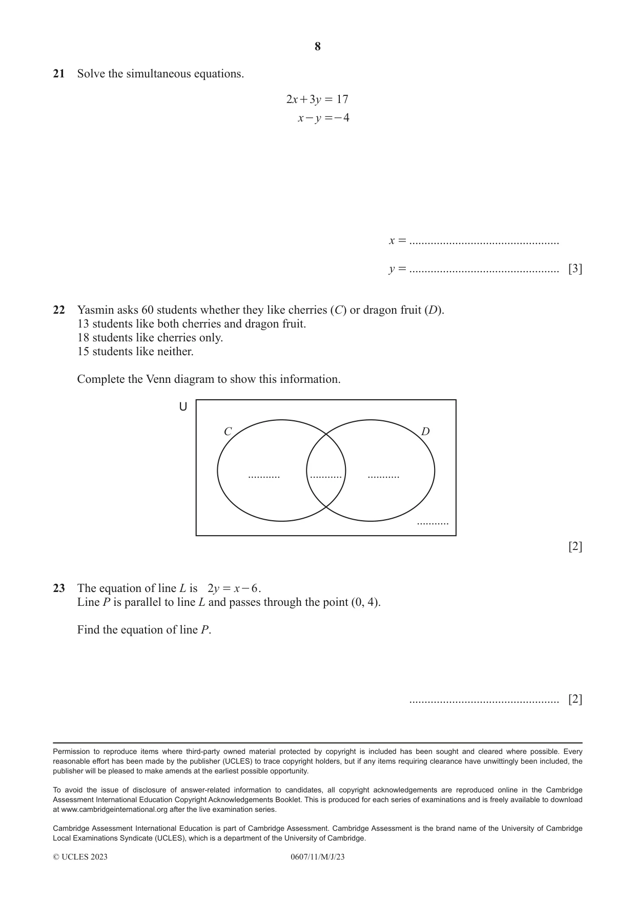 Cambridge IGCSE Mathematics - International 0607 2023 May/June Paper 1 · Variant 1 question paper, page 8 of 8