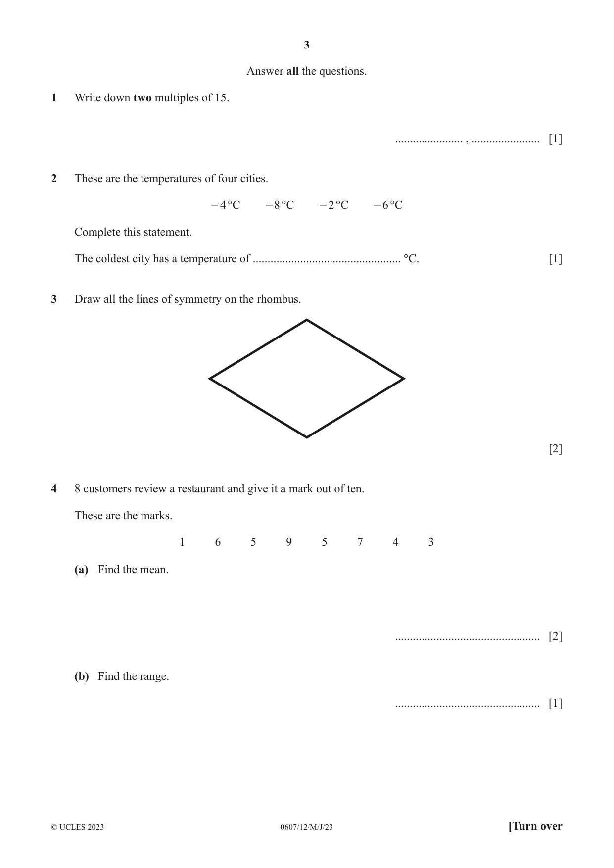 Cambridge IGCSE Mathematics - International 0607 2023 May/June Paper 1 · Variant 2 question paper, page 3 of 8