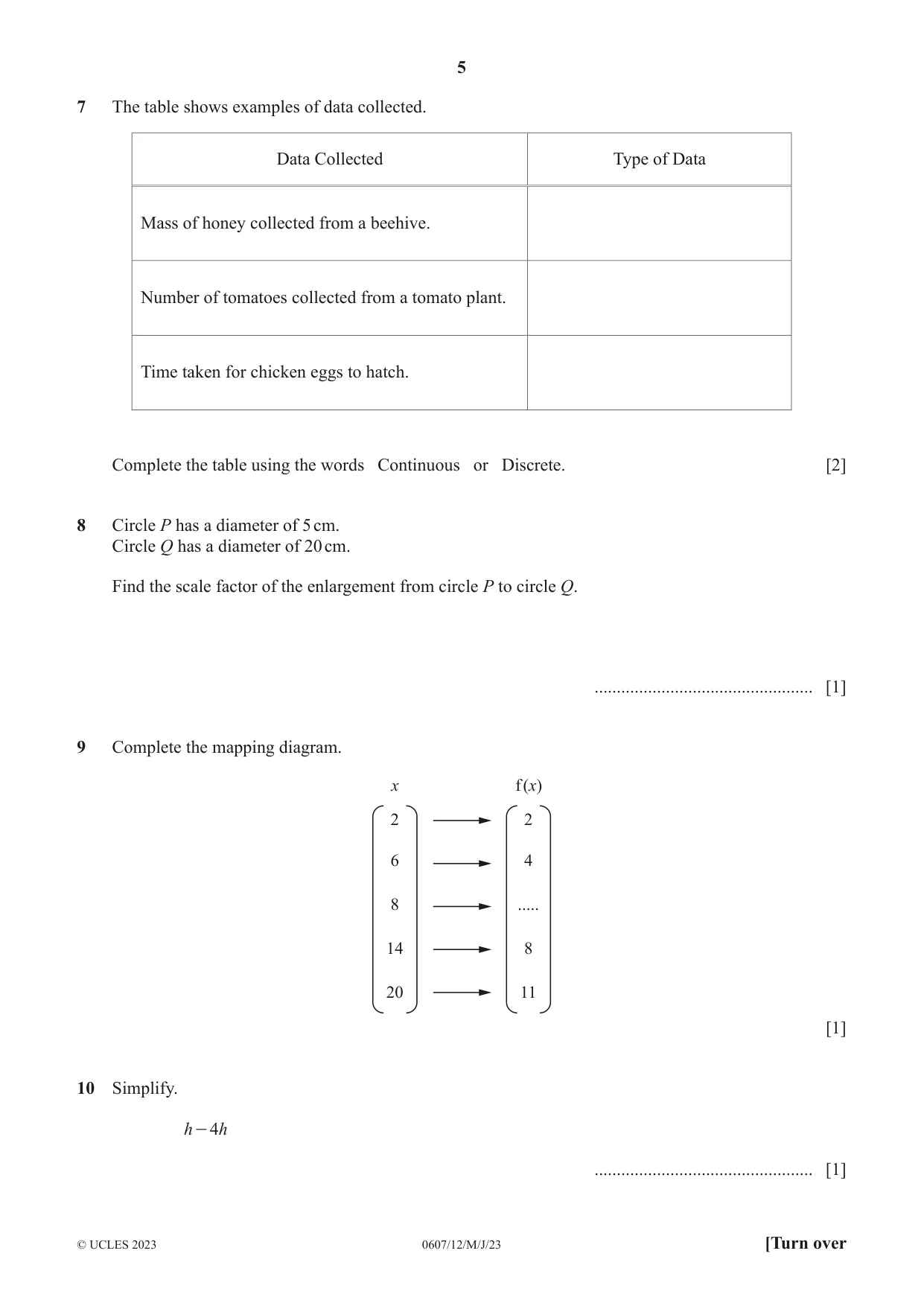 Cambridge IGCSE Mathematics - International 0607 2023 May/June Paper 1 · Variant 2 question paper, page 5 of 8