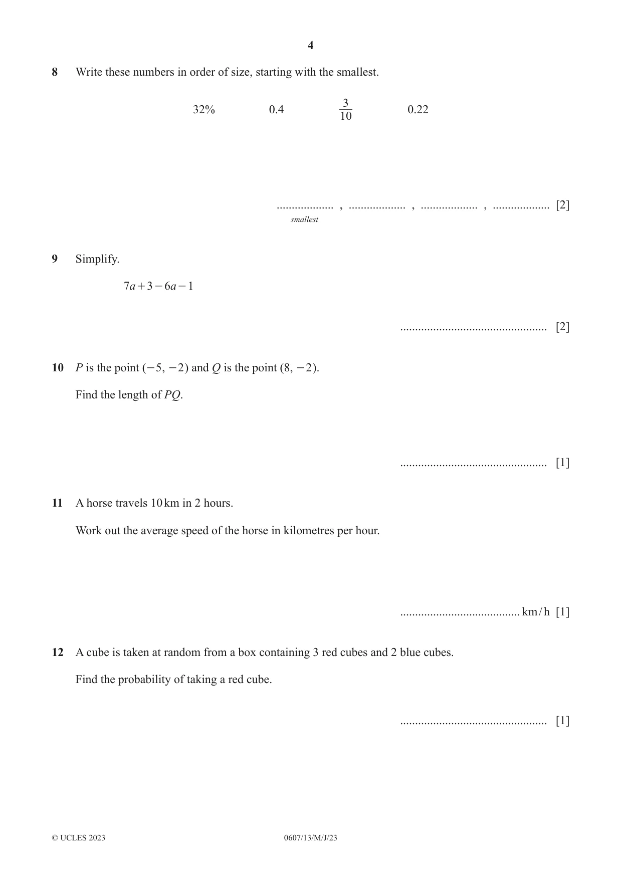 Cambridge IGCSE Mathematics - International 0607 2023 May/June Paper 1 · Variant 3 question paper, page 4 of 8