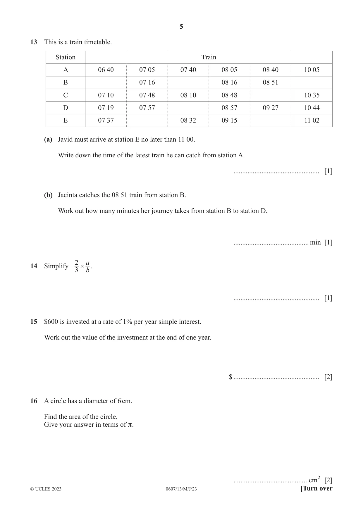 Cambridge IGCSE Mathematics - International 0607 2023 May/June Paper 1 · Variant 3 question paper, page 5 of 8