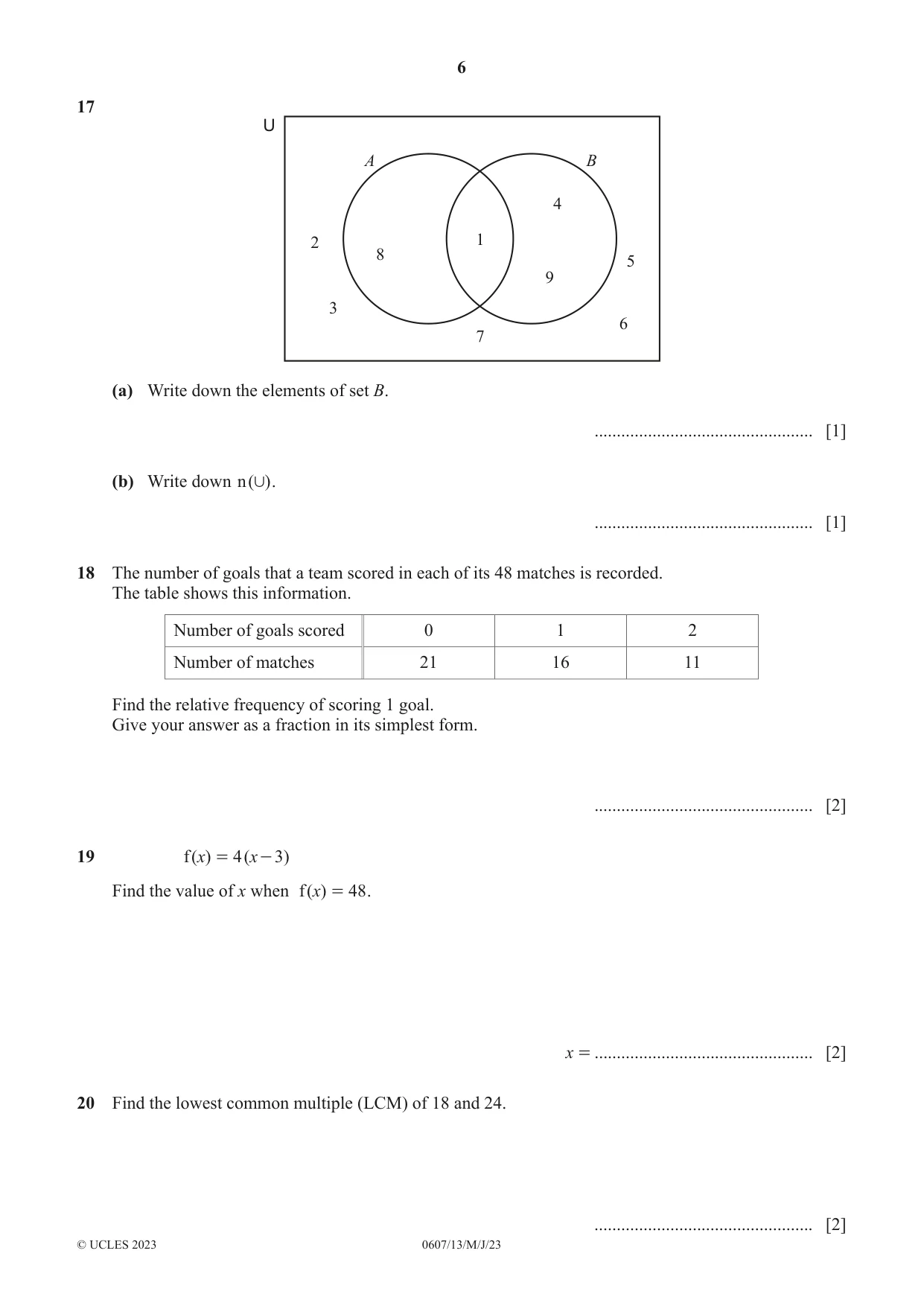 Cambridge IGCSE Mathematics - International 0607 2023 May/June Paper 1 · Variant 3 question paper, page 6 of 8