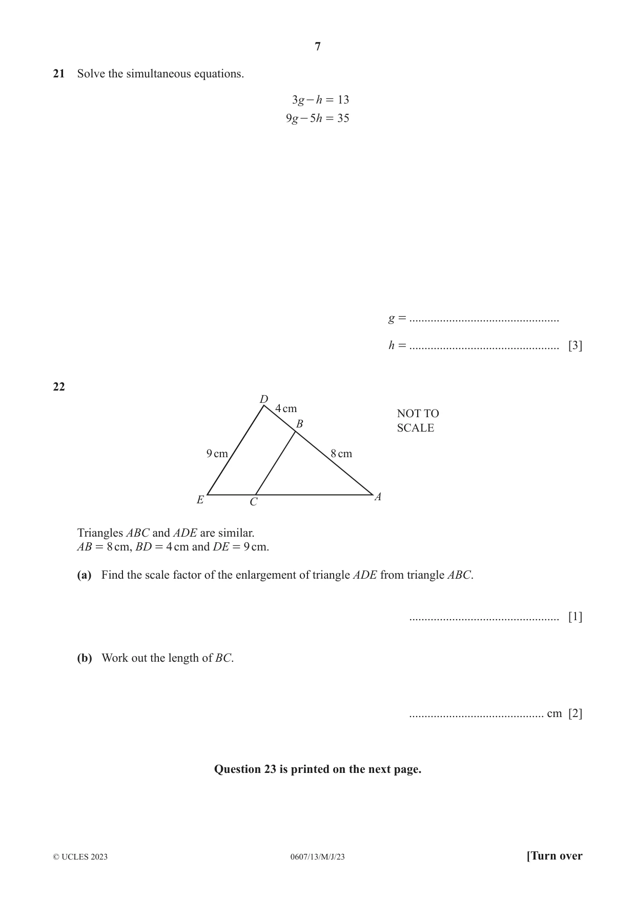 Cambridge IGCSE Mathematics - International 0607 2023 May/June Paper 1 · Variant 3 question paper, page 7 of 8