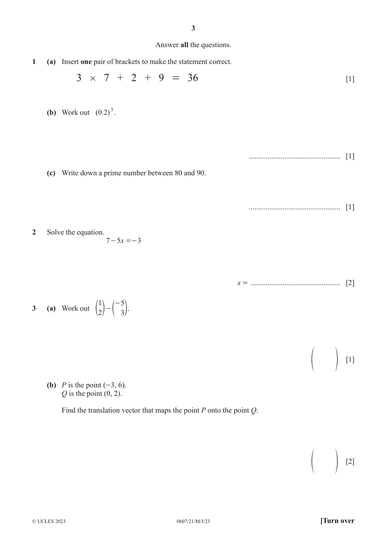 Cambridge IGCSE Mathematics - International 0607 2023 May/June Paper 2 · Variant 1 question paper, page 3 of 8