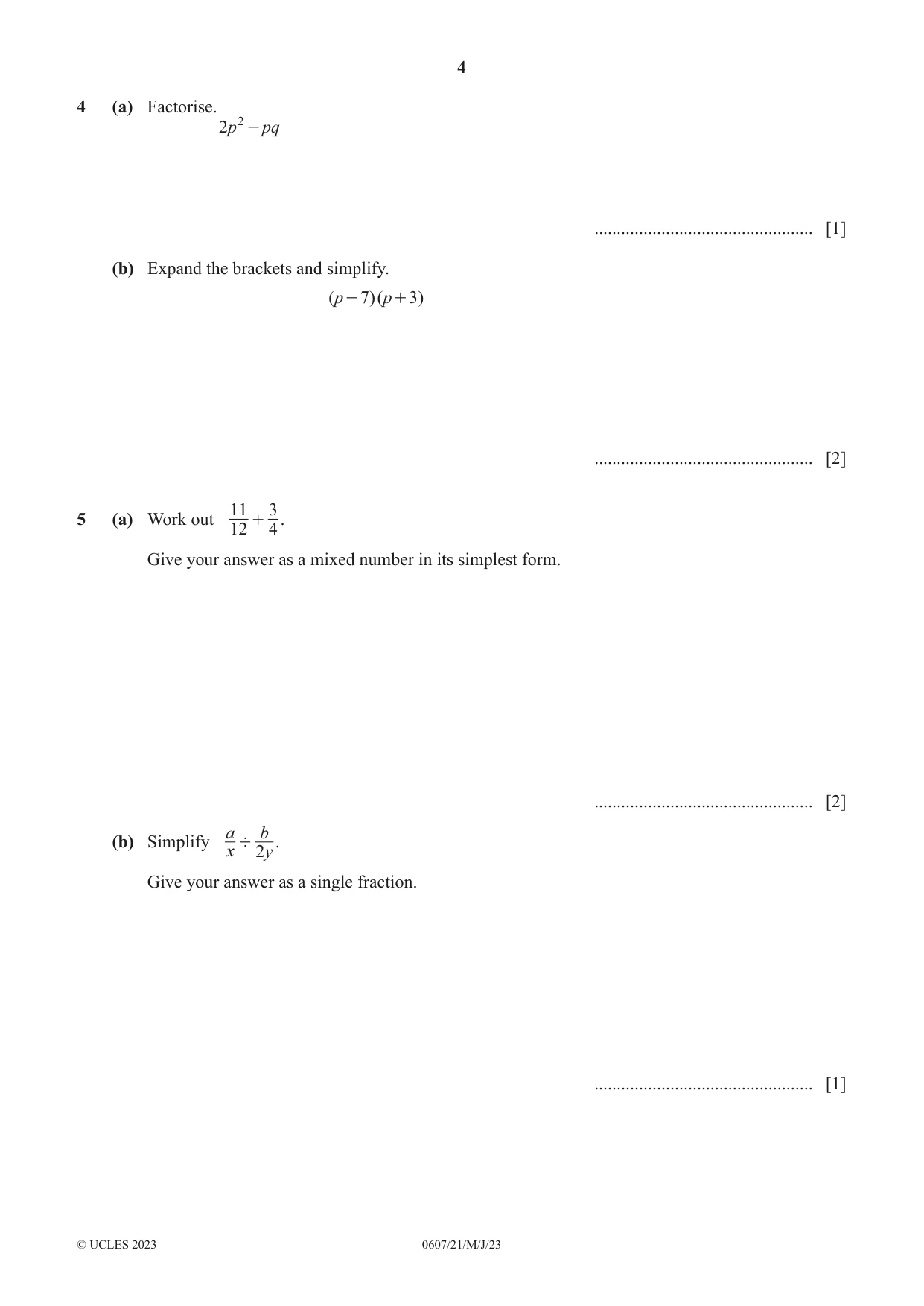 Cambridge IGCSE Mathematics - International 0607 2023 May/June Paper 2 · Variant 1 question paper, page 4 of 8