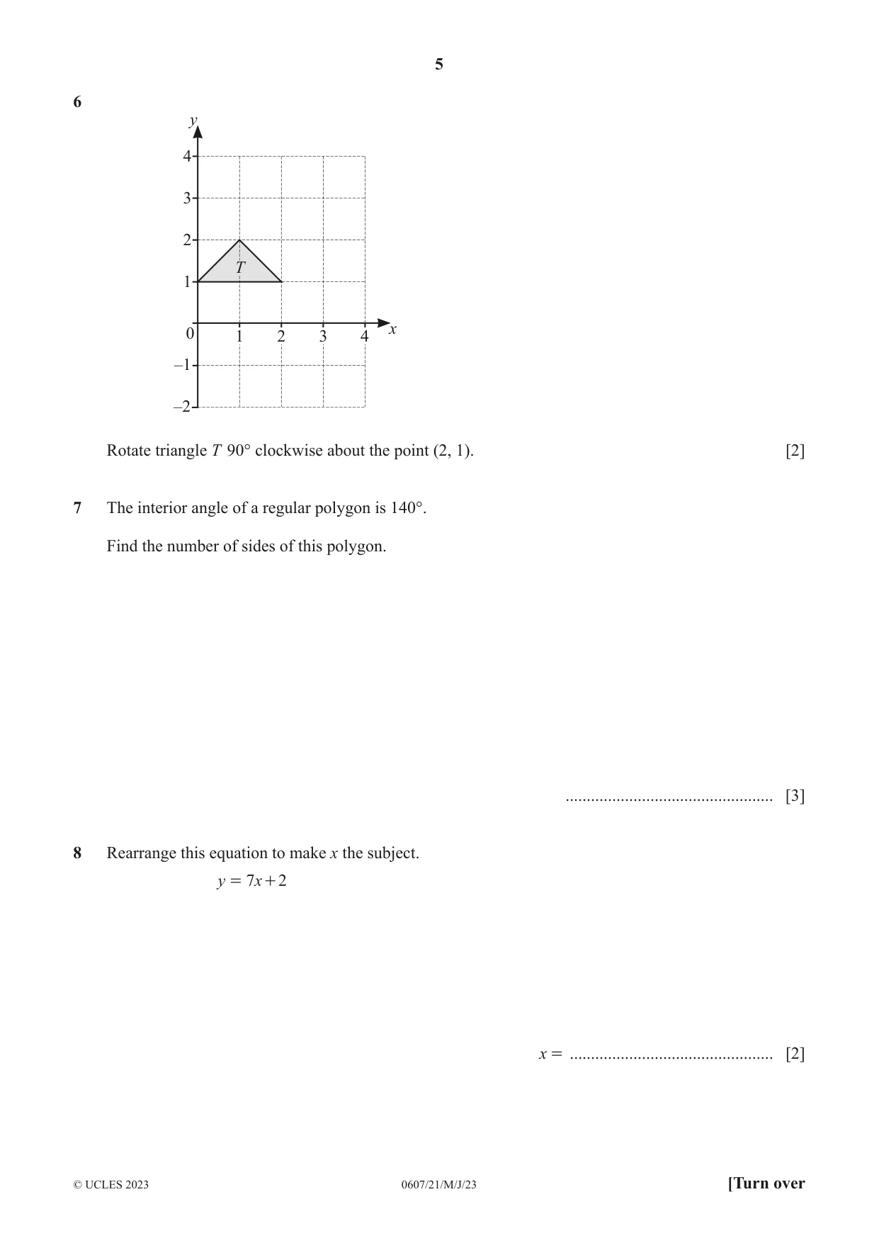 Cambridge IGCSE Mathematics - International 0607 2023 May/June Paper 2 · Variant 1 question paper, page 5 of 8